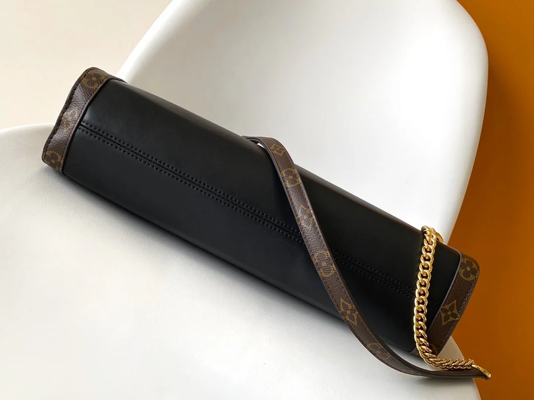 LV 25S NOVA MM BAG 37 IN BLACK CALFSKIN AND BROWN MONOGRAM CANVAS TRIM
