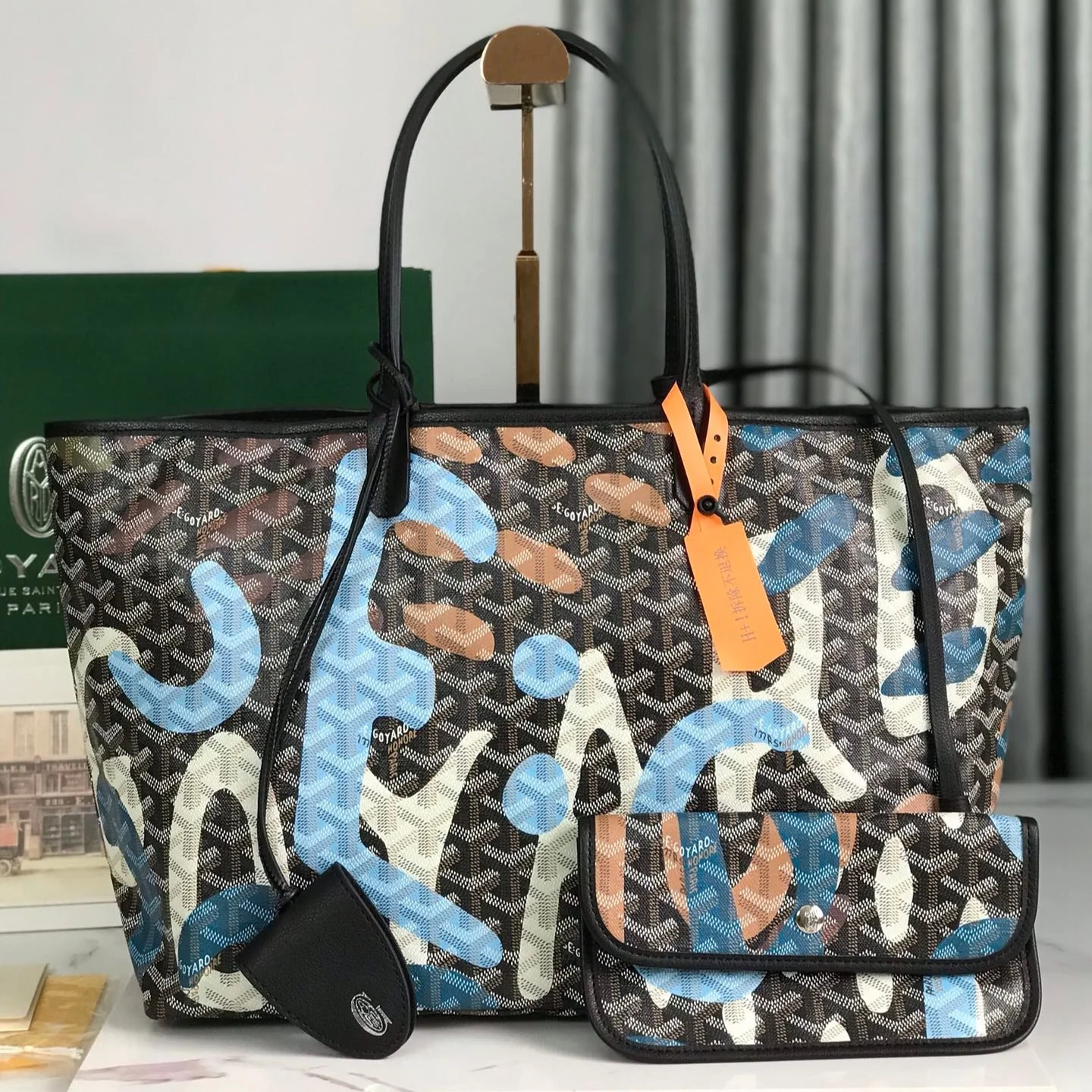 SAINT LOUIS PM BAG 34 IN BLUE LETTRES CAMOUFLAGE GOYARDINE CANVAS
