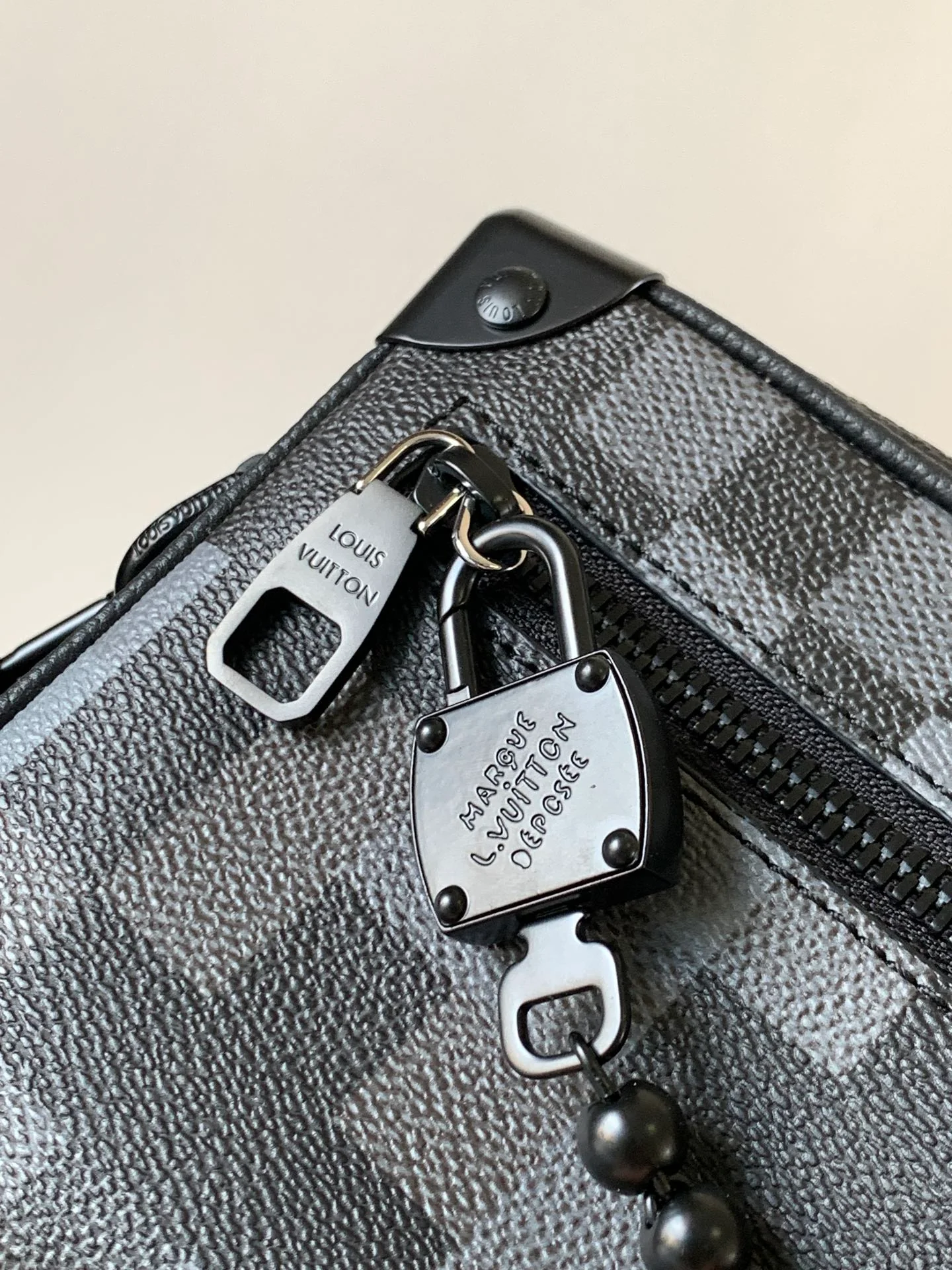 LV 25S MINI SOFT TRUNK BOX BAG 18 IN DAMOFLAGE BLACK CANVAS AND CALFSKIN