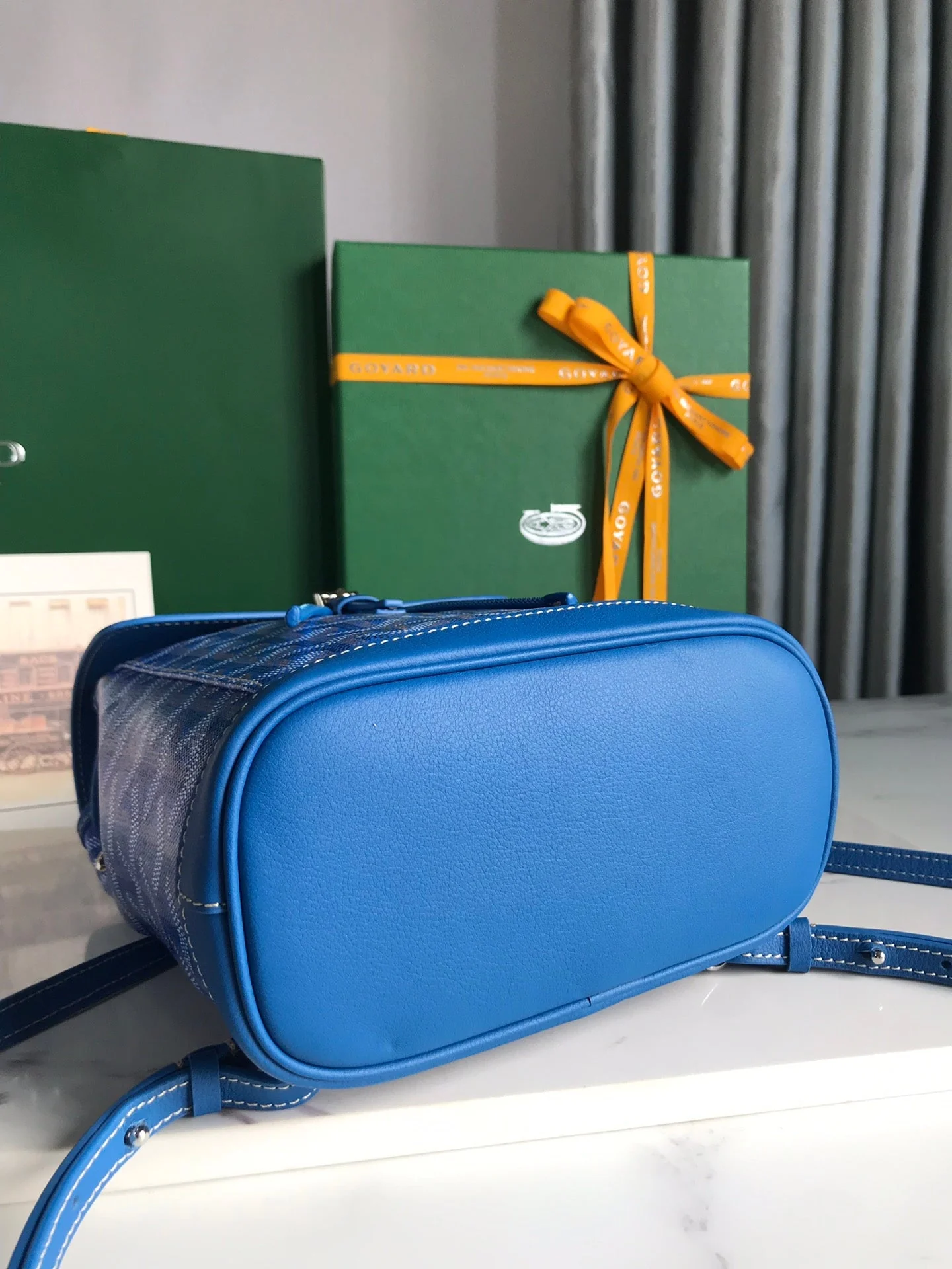 ALPIN MINI BACKPACK 21 IN SAPPHIRE BLUE LAMBSKIN AND GOYARDINE CANVAS