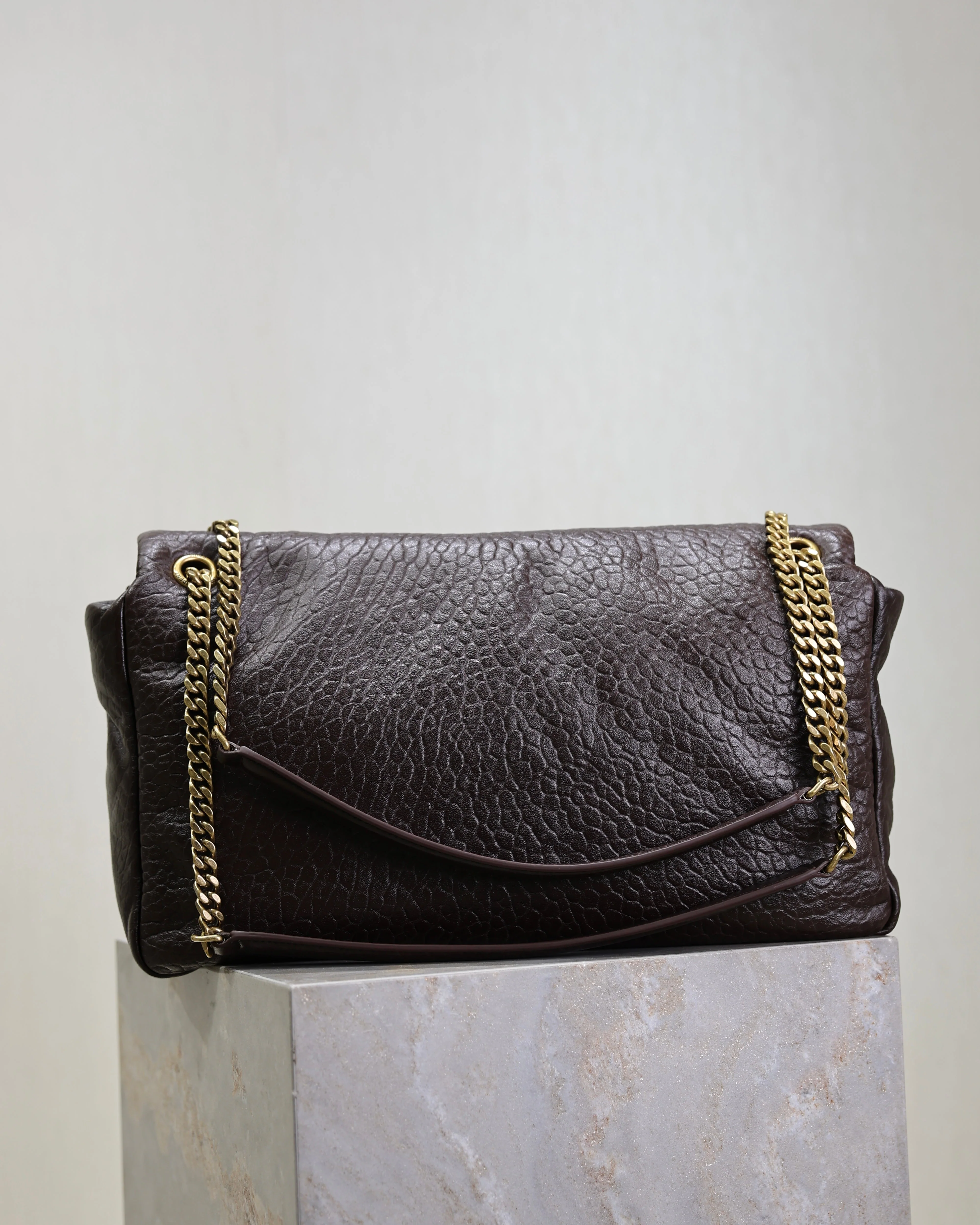 YSL 25S CALYPSO GM 38 IN DARK CHOCOLATE CALFSKIN GOLD HARDWRE
