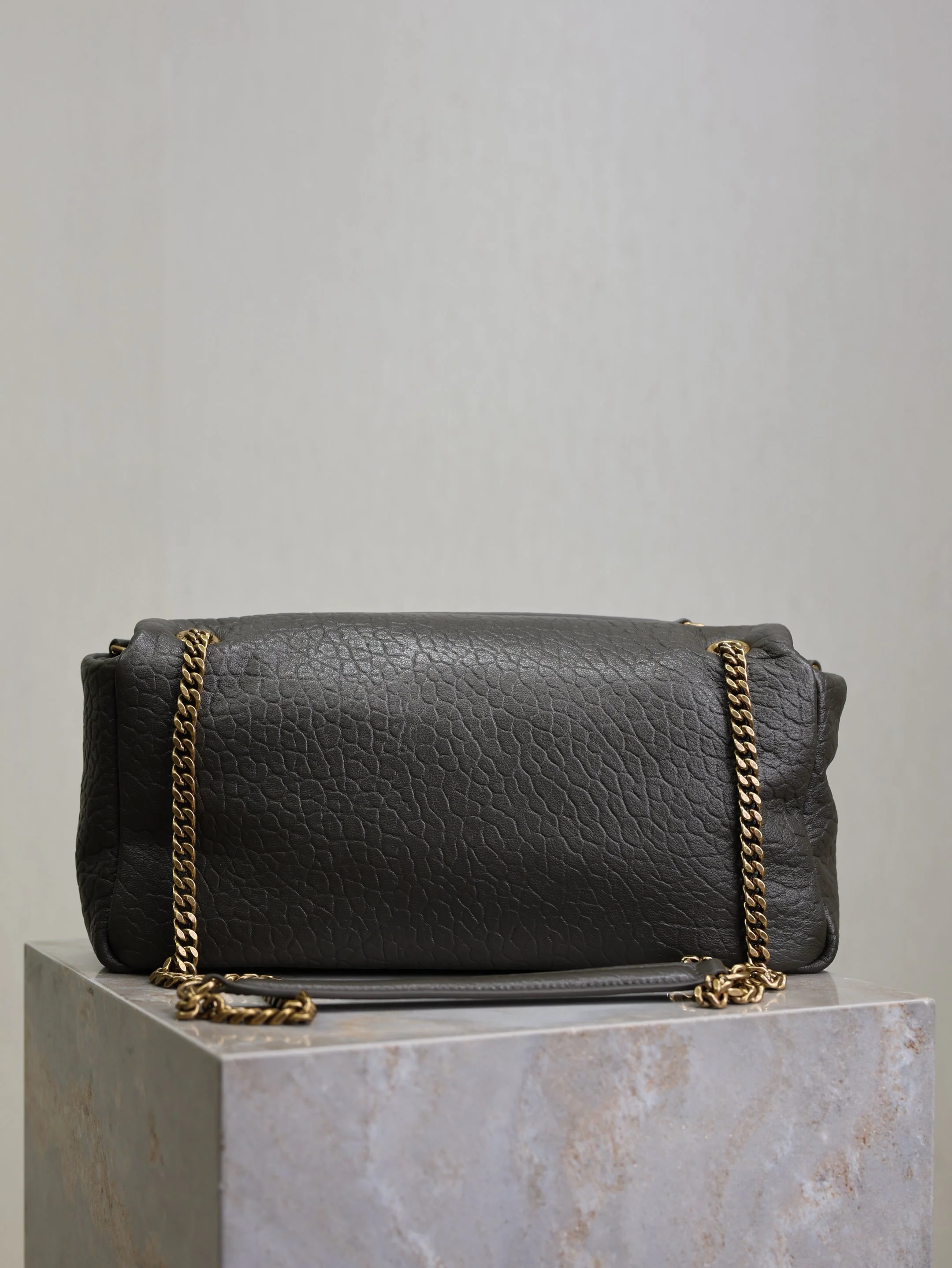 YSL 25S CALYPSO 30 IN DARK OLIVE GRAINED CALFSKIN GOLD HARDWRE