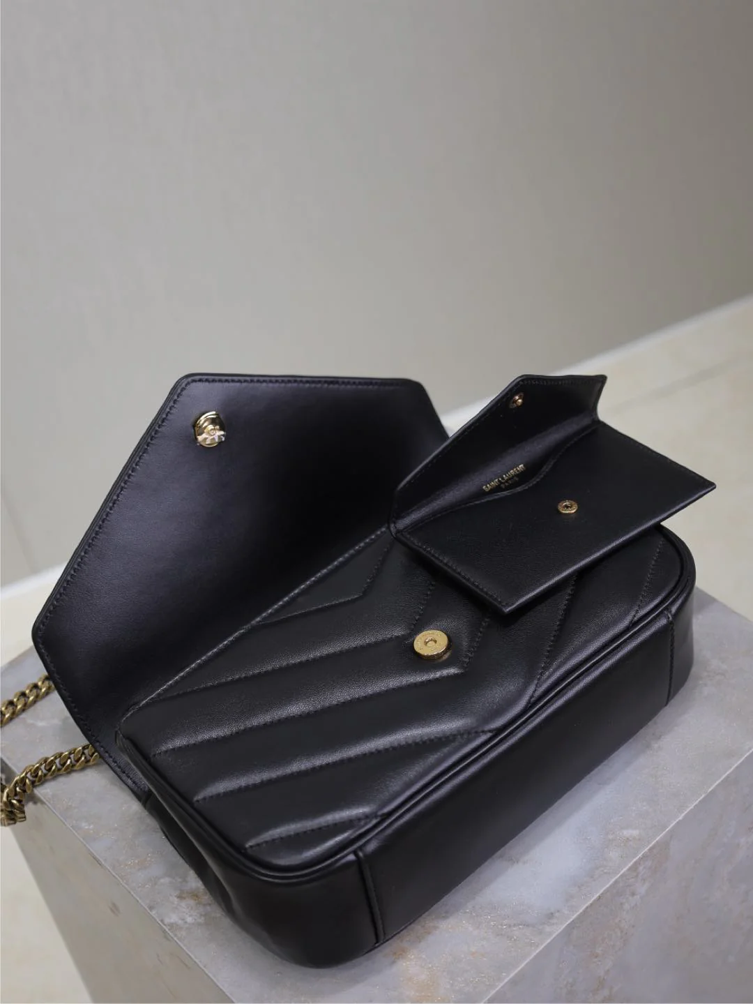 LOULOU SMALL 24 IN BLACK SHEEPSKIN GOLD HARDWARE