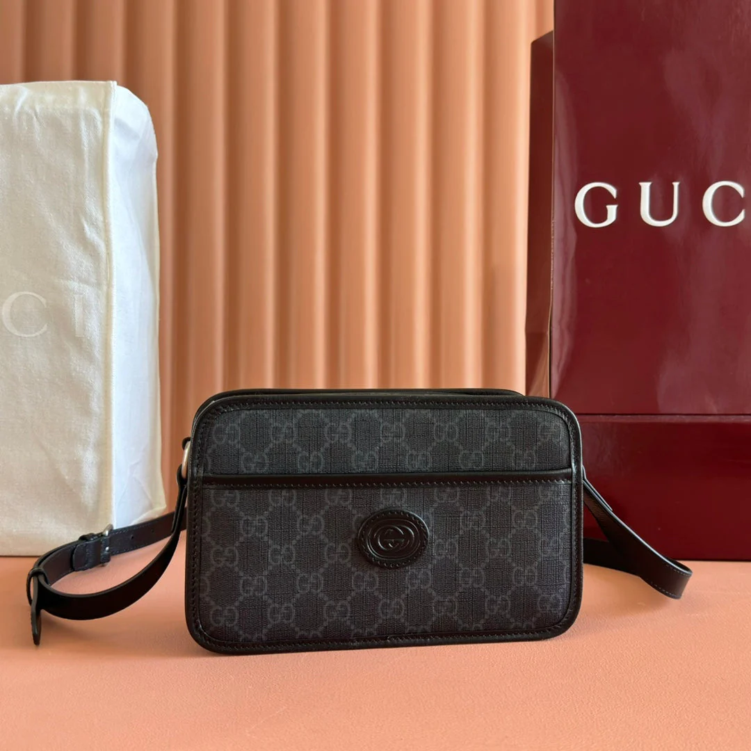 GUCCI MINI BAG 22 GREY AND BLACK WITH INTERLOCKING G IN CANVAS