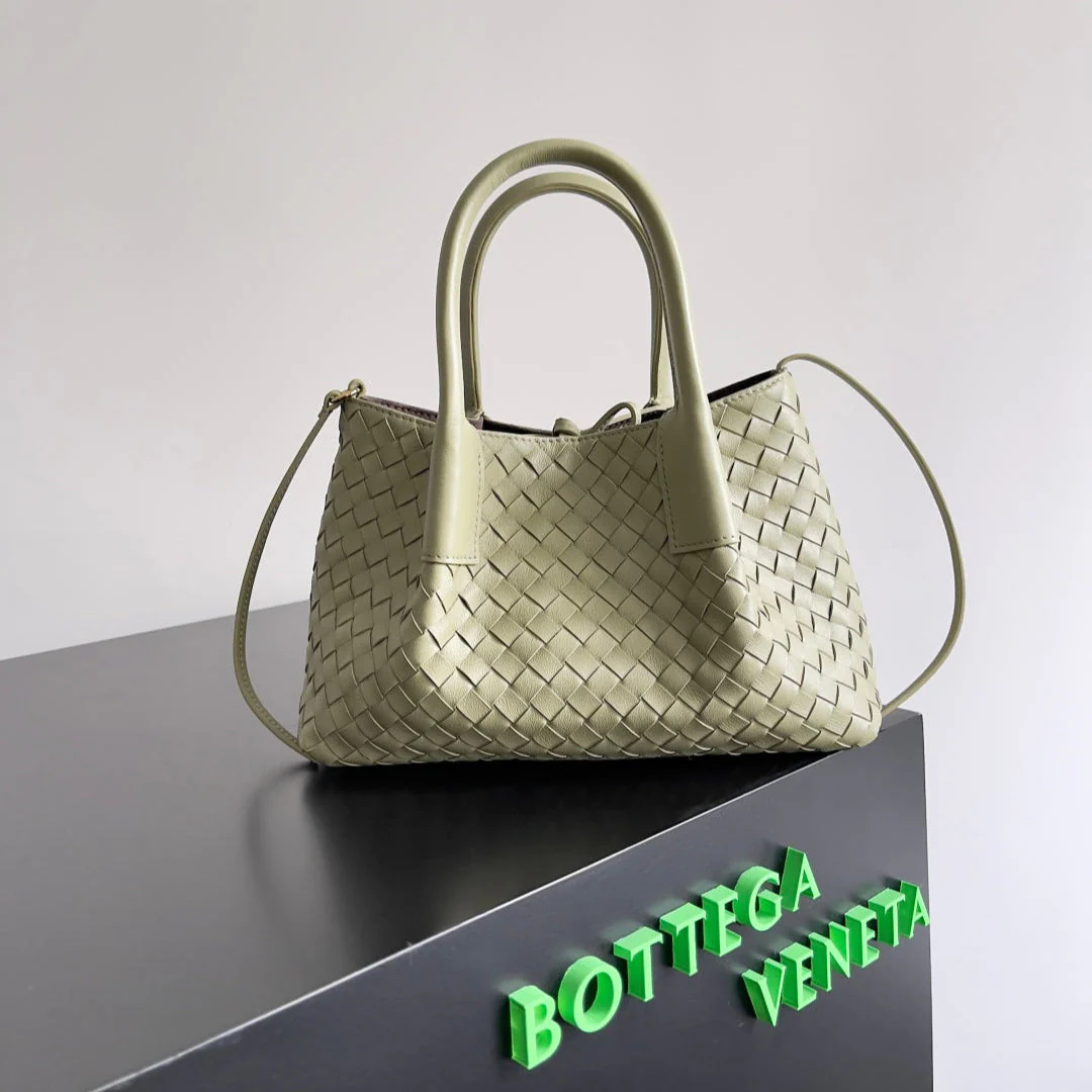 SMALL PINACOTECA REVERSIBLE TOTE BAG 24 IN MATCHA LAMBSKIN AND BROWN SUEDE