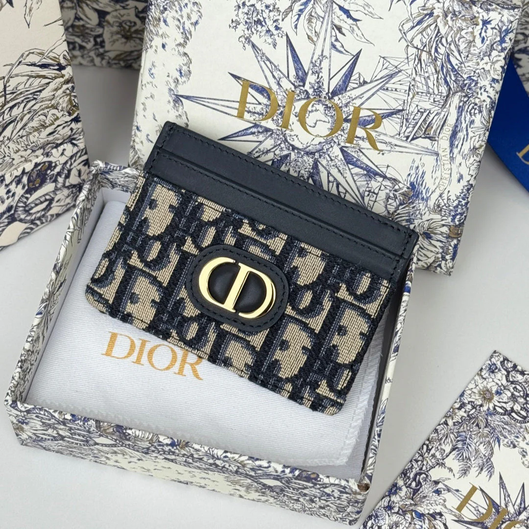DIOR 25S 30 MONTAIGNE CARD HOLDER 10 IN BLACK OBLIQUE JACQUARD CANVAS