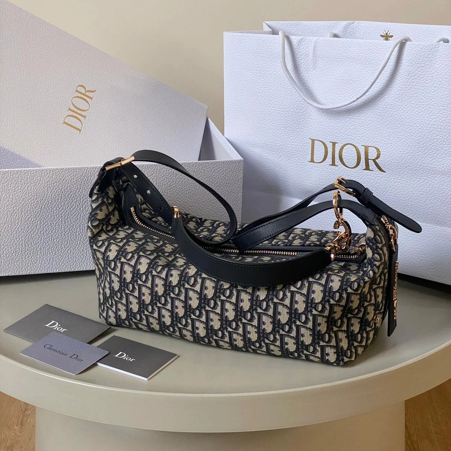 LARGE D-JOURNEY SHOULDER BAG 33 IN BLACK MONOGRAM OBLIQUE JACQUARD