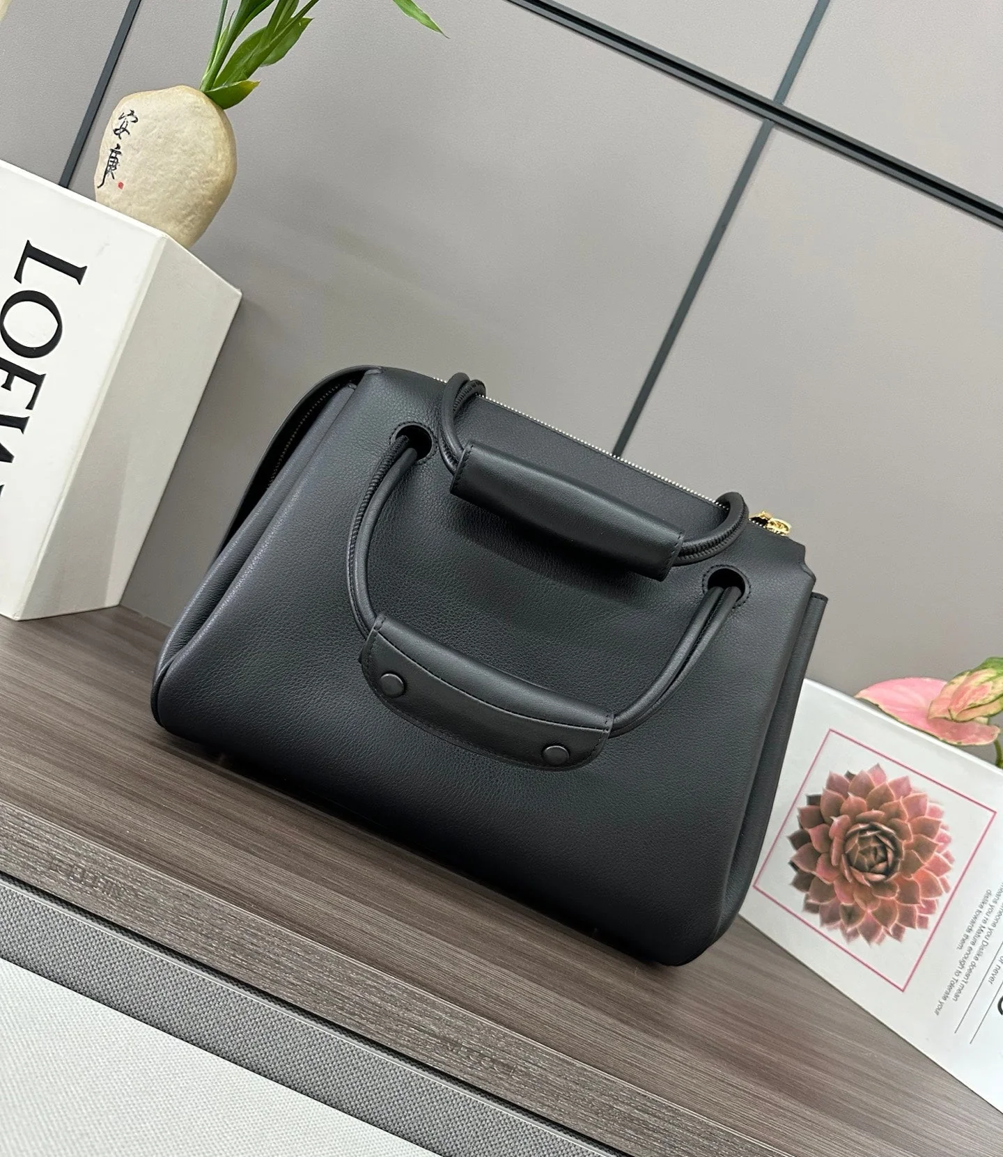 LOEWE 25S MADRID BAG 28 IN BLACK CALFSKIN GOLD HARDWARE