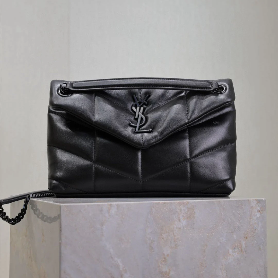 LOULOU PUFFER MEDIUM 29 IN ALL BLACK SHEEPSKIN BLACK HARDWARE
