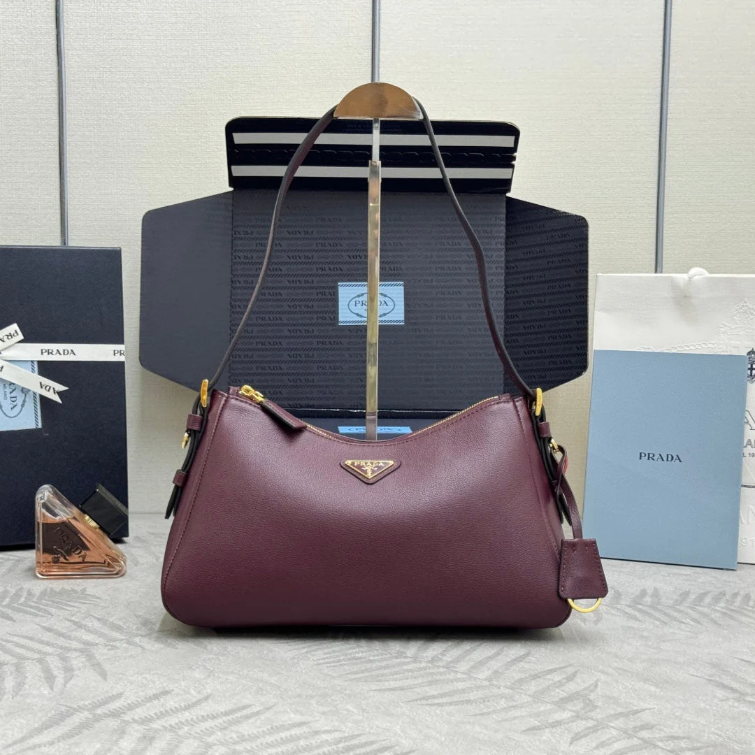 PRADA 25S AIMEE MEDIUM SHOULDER BAG 31 IN BURGUNDY CALFSKIN