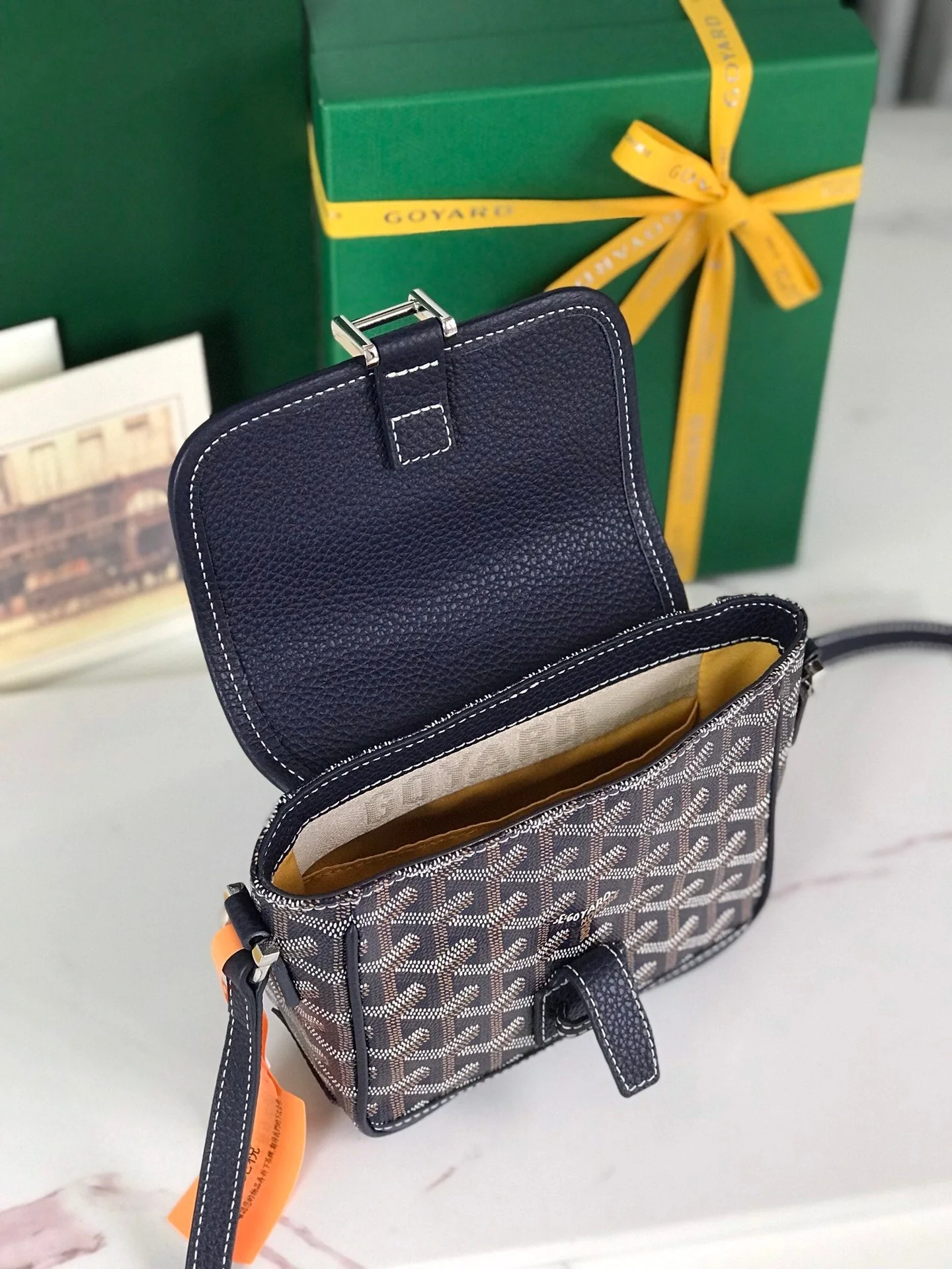 GRAND BLEU 16 IN NAVY BLUE GOYARDINE CANVAS AND LAMBSKIN