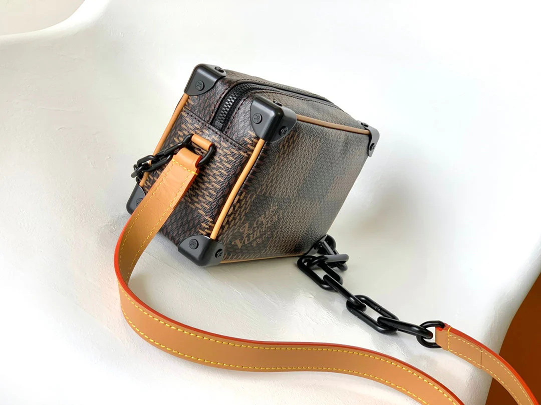 MINI SOFT TRUNK 18 IN BROWN DAMIER EBENE COATED CANVAS BLACK CHAIN