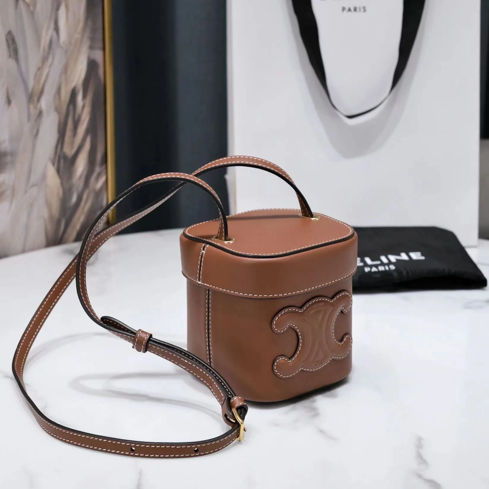 SQUARE BOX CROSSBODY BAG 11 CINNAMON BROWN CALFSKIN