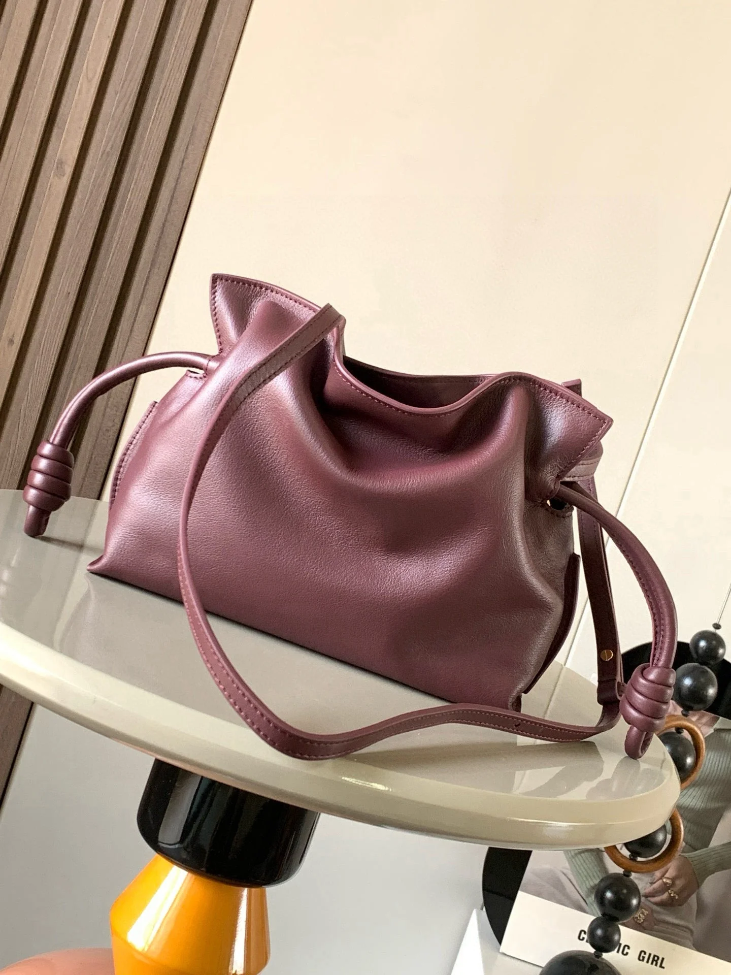 LOEWE 25S MEDIUM FLAMENCO CLUTCH BAG 23 IN DARK ROSEWOOD CALFSKIN