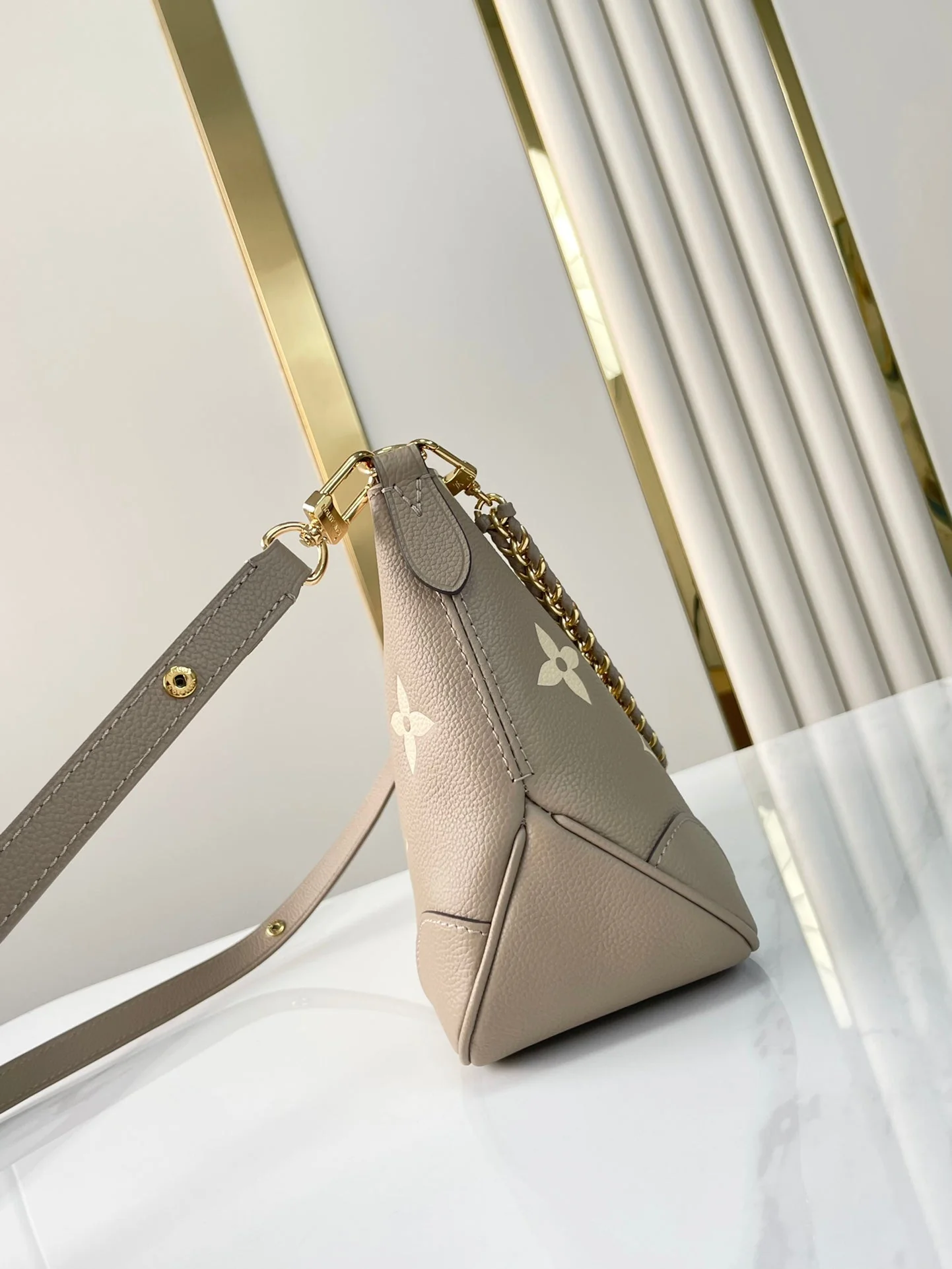 BOULOGNE 29 IN DOVE GRAY AND CREAM MONOGRAM EMPREINTE LEATHER GOLD HARDWARE
