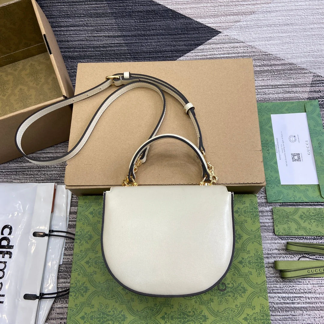 HORSEBIT 1955 MINI TOP HANDLE BAG 18 IN WHITE CALFSKIN GOLD HARDWARE