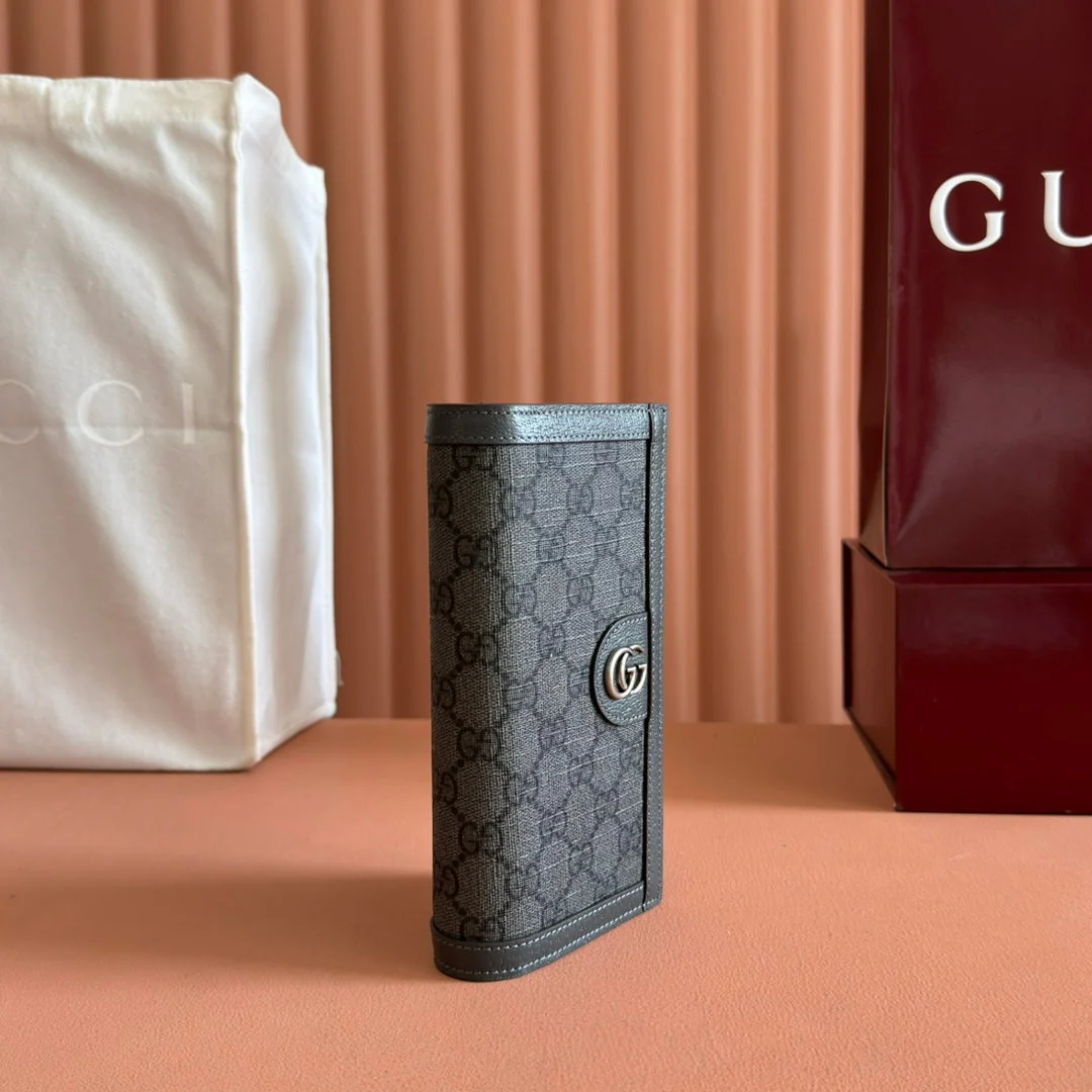OPHIDIA CARD CASE 19 IN DARK GREY COATED FABRIC AND CALFSKIN
