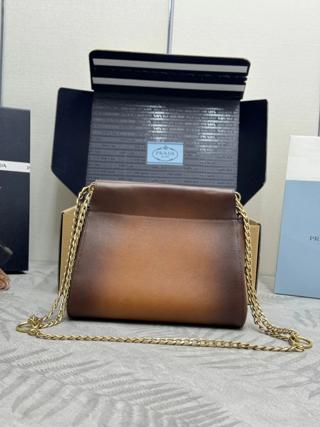 PRADA 25S ENCHAINE MINI BAG 22 IN COGNAC CALFSKIN GOLD HARDWRE