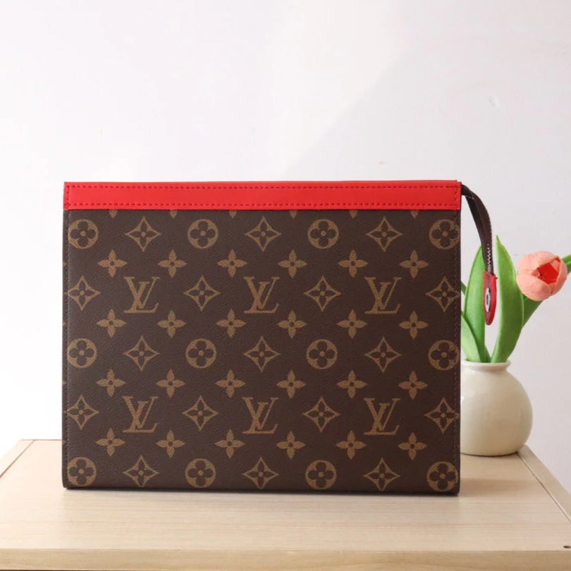 LV 25S POCHETTE VOYAGE 26 IN SARI RED MONOGRAM MACASSAR COATED CANVAS