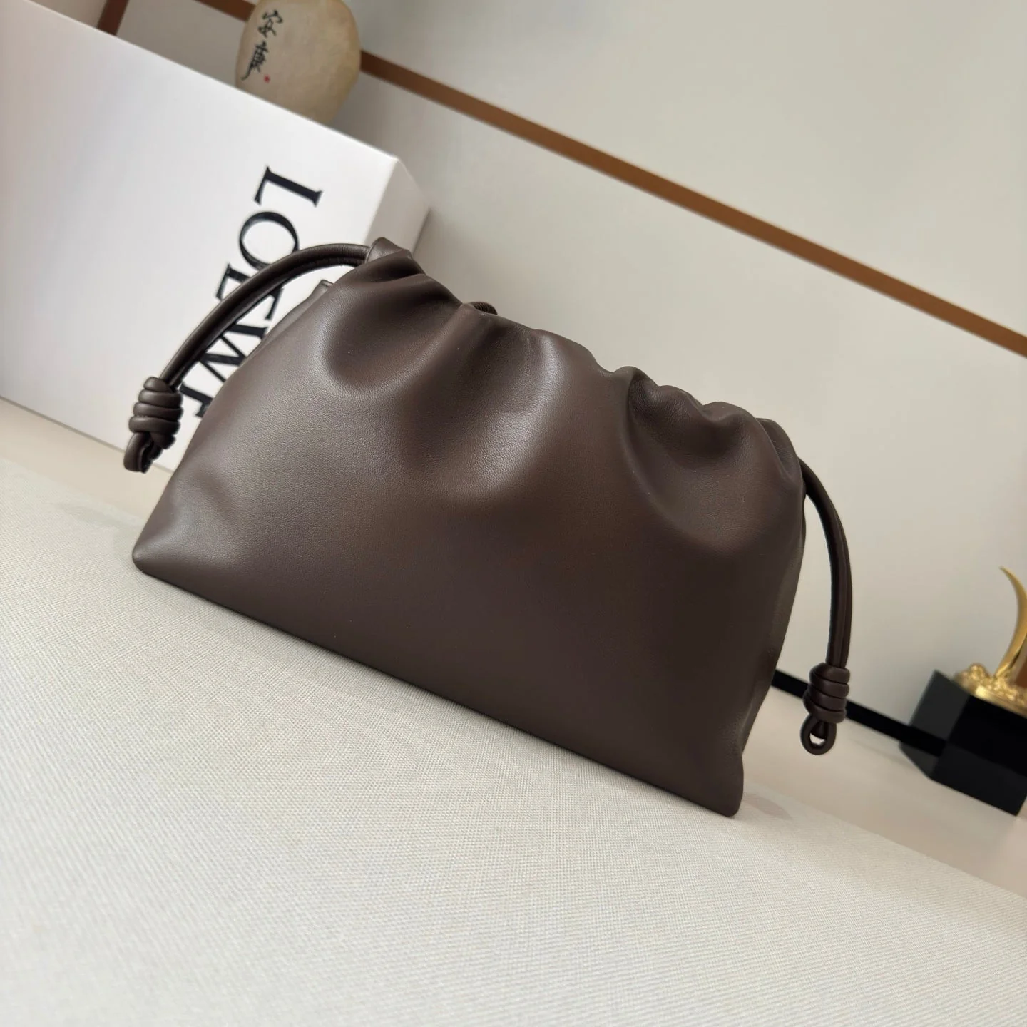 LOEWE 25S FLAMENCO PURSE 30 IN BROWN NAPPA LEATHER GOLD HARDWARE