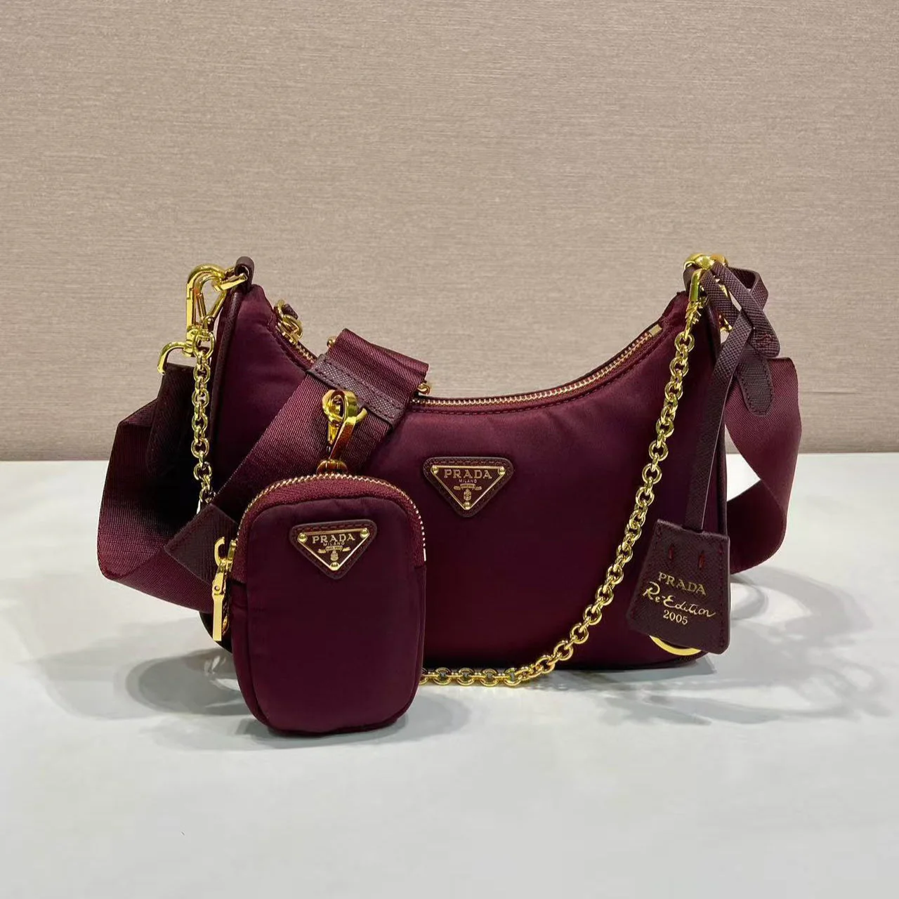 PRA HOBO BAG 22 IN BURGUNDY RED RE-NYLON