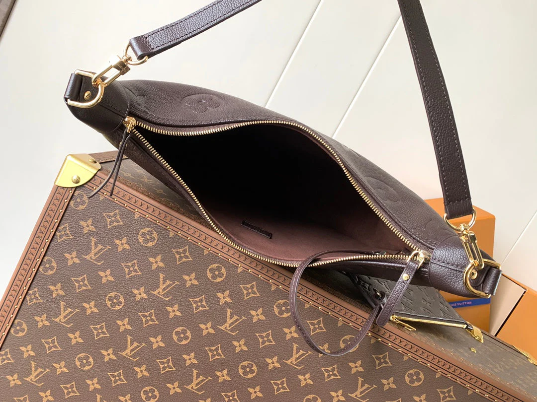 LOOP HOBO 38 IN DARK BROWN MONOGRAM CALFSKIN EMBOSSED LOGO