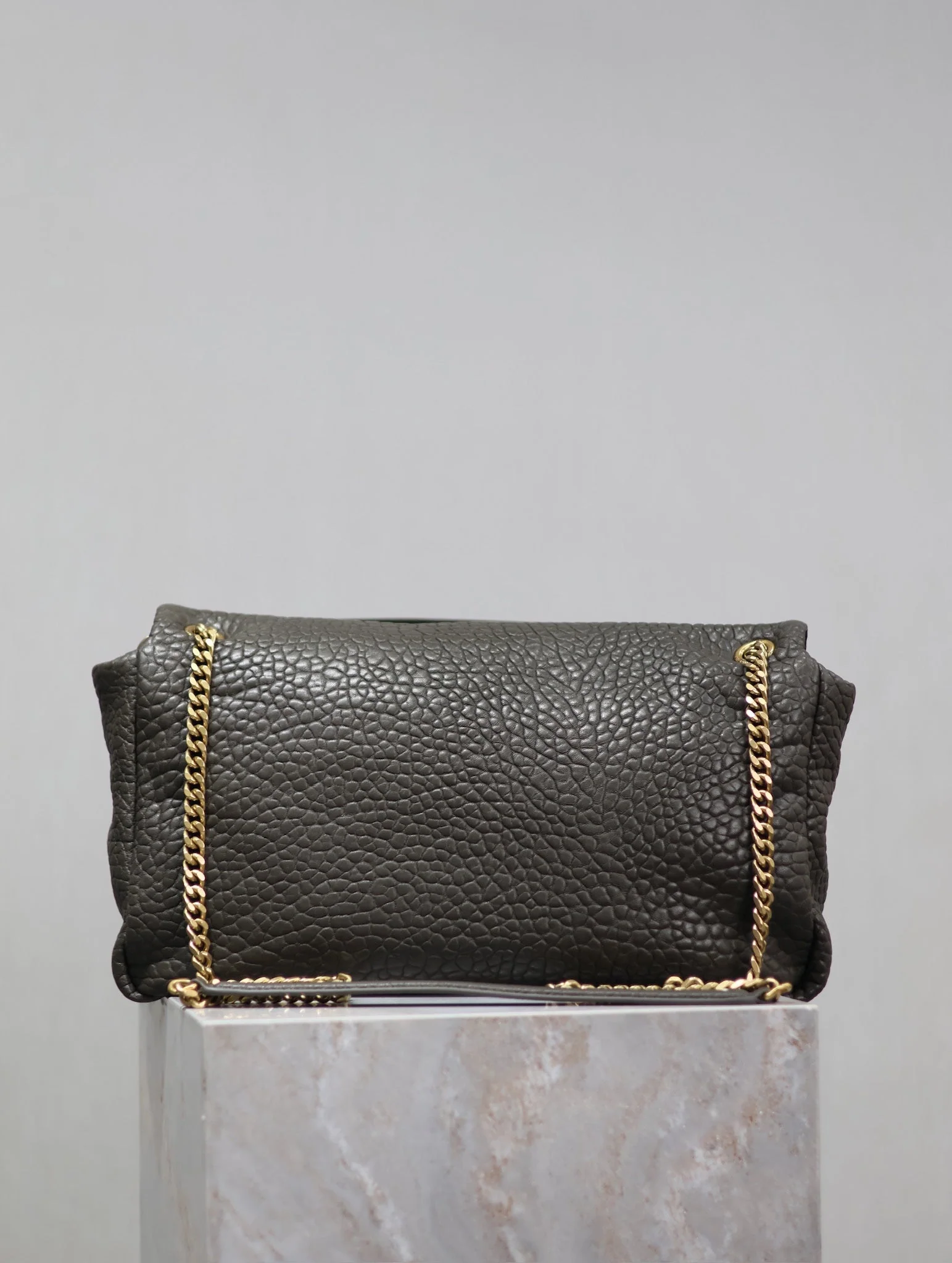 YSL 25S CALYPSO BAG 38 IN ARMY GREEN GRAINED LAMBSKIN GOLD HARDWRE