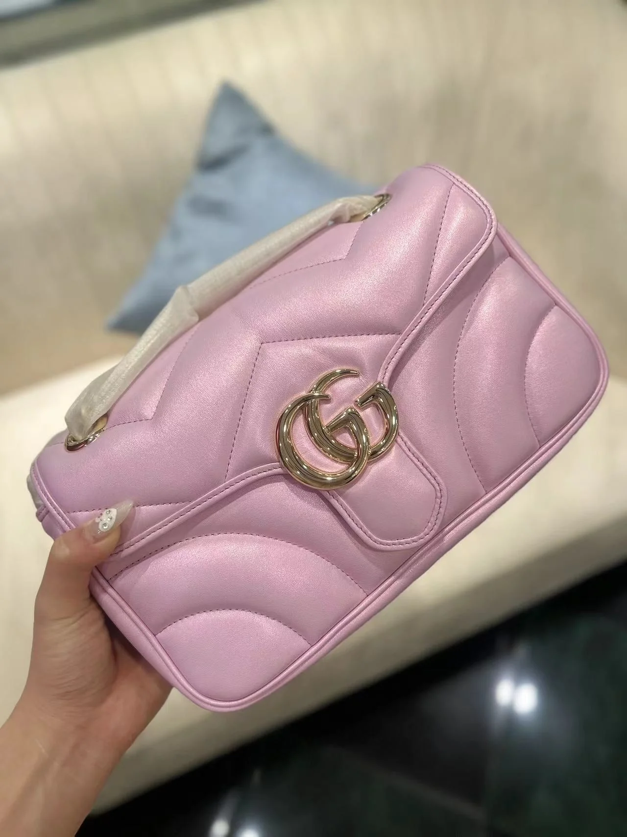 GG MARMONT 26 MEDIUM SHOULDER BAG LIGHT PINK CALFSKIN