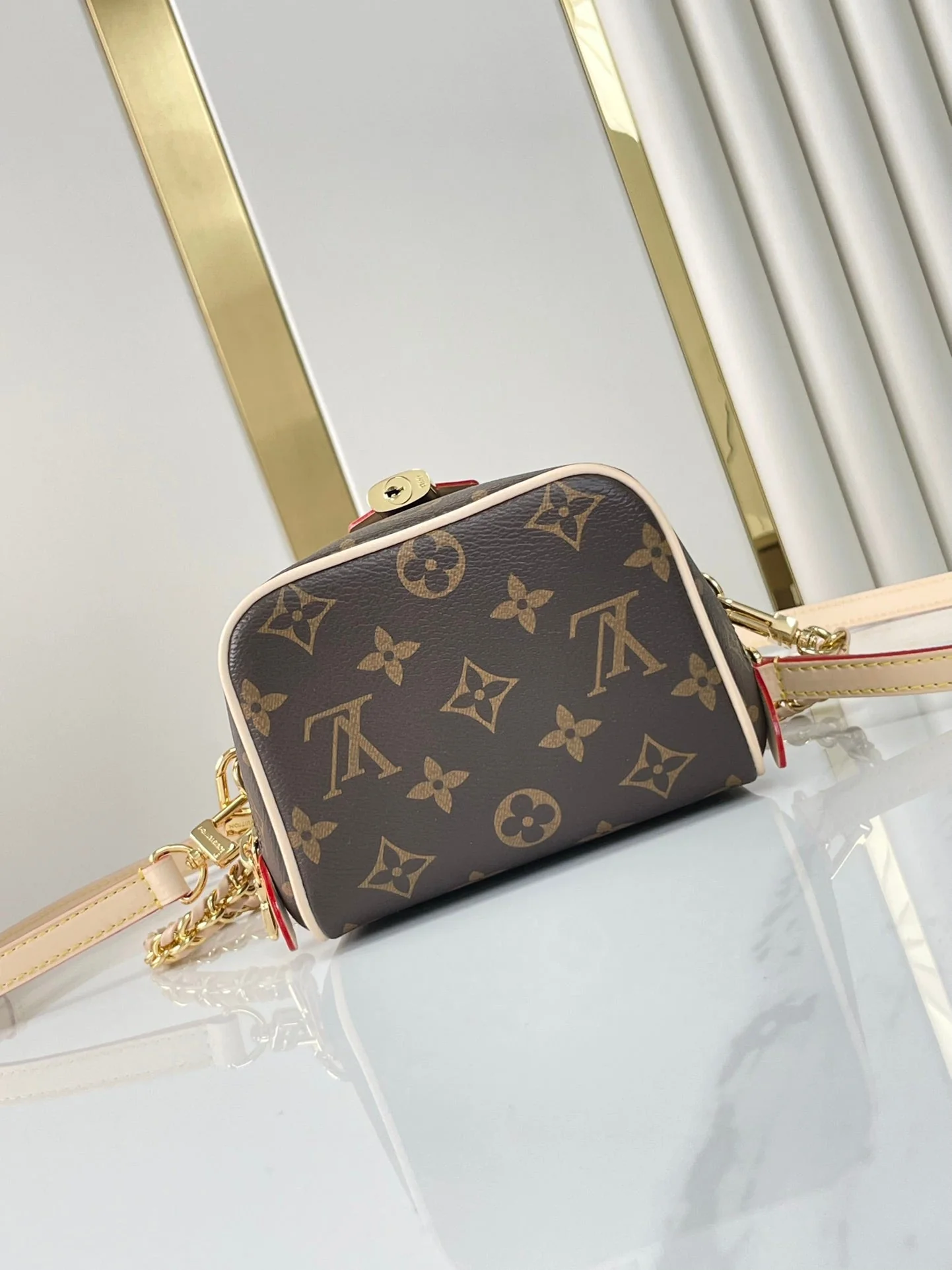 JUST IN CASE 14 IN BROWN MONOGRAM CANVAS GOLD HARDWARE