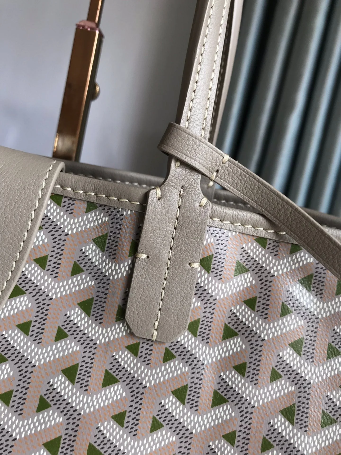 SAINT LOUIS PM 34 IN GREY MIX GREEN GOYARDINE CANVAS AND CALFSKIN