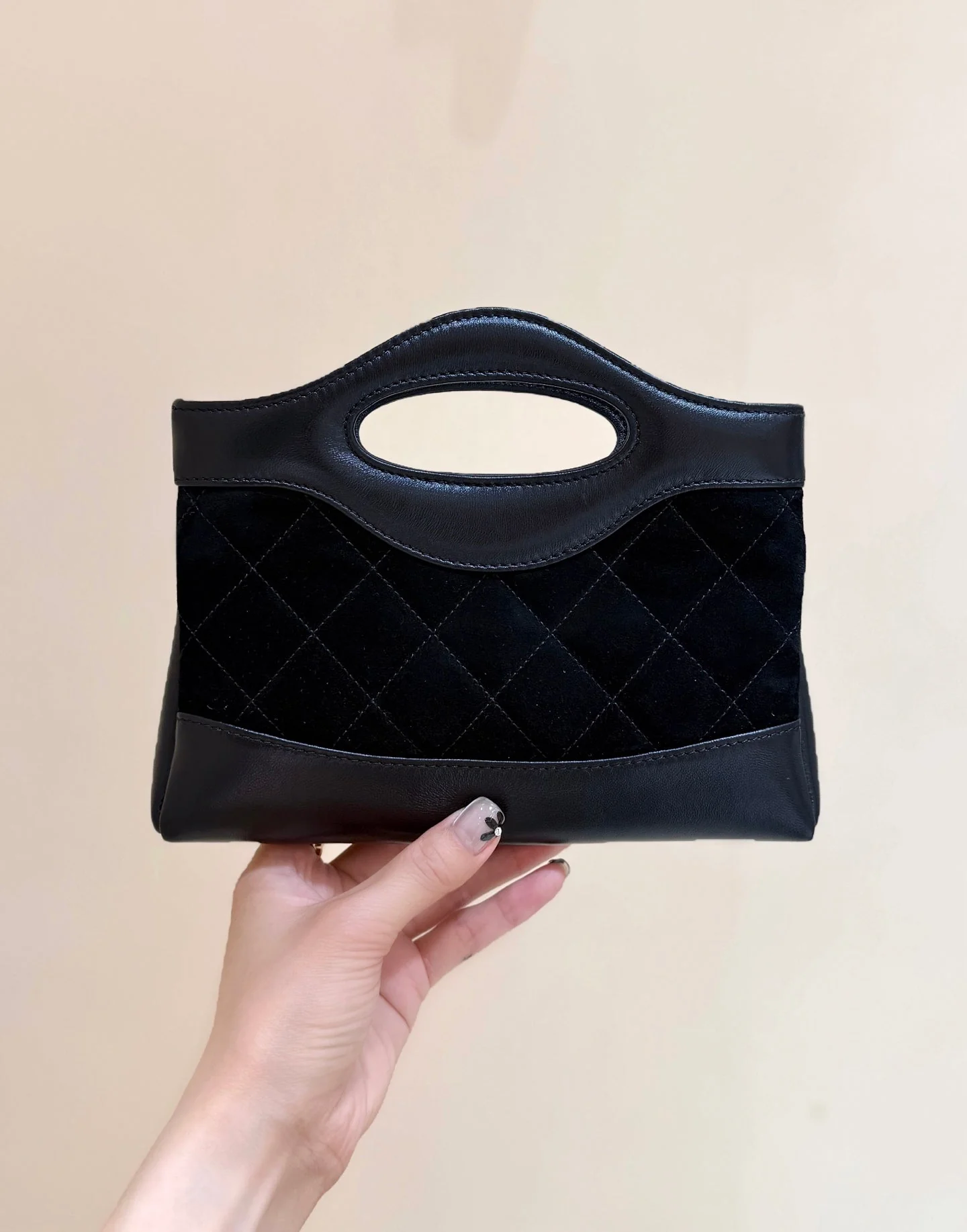 25S CHANEL MINI SHOPPING BAG 20 IN BLACK SUEDE CALFSKIN
