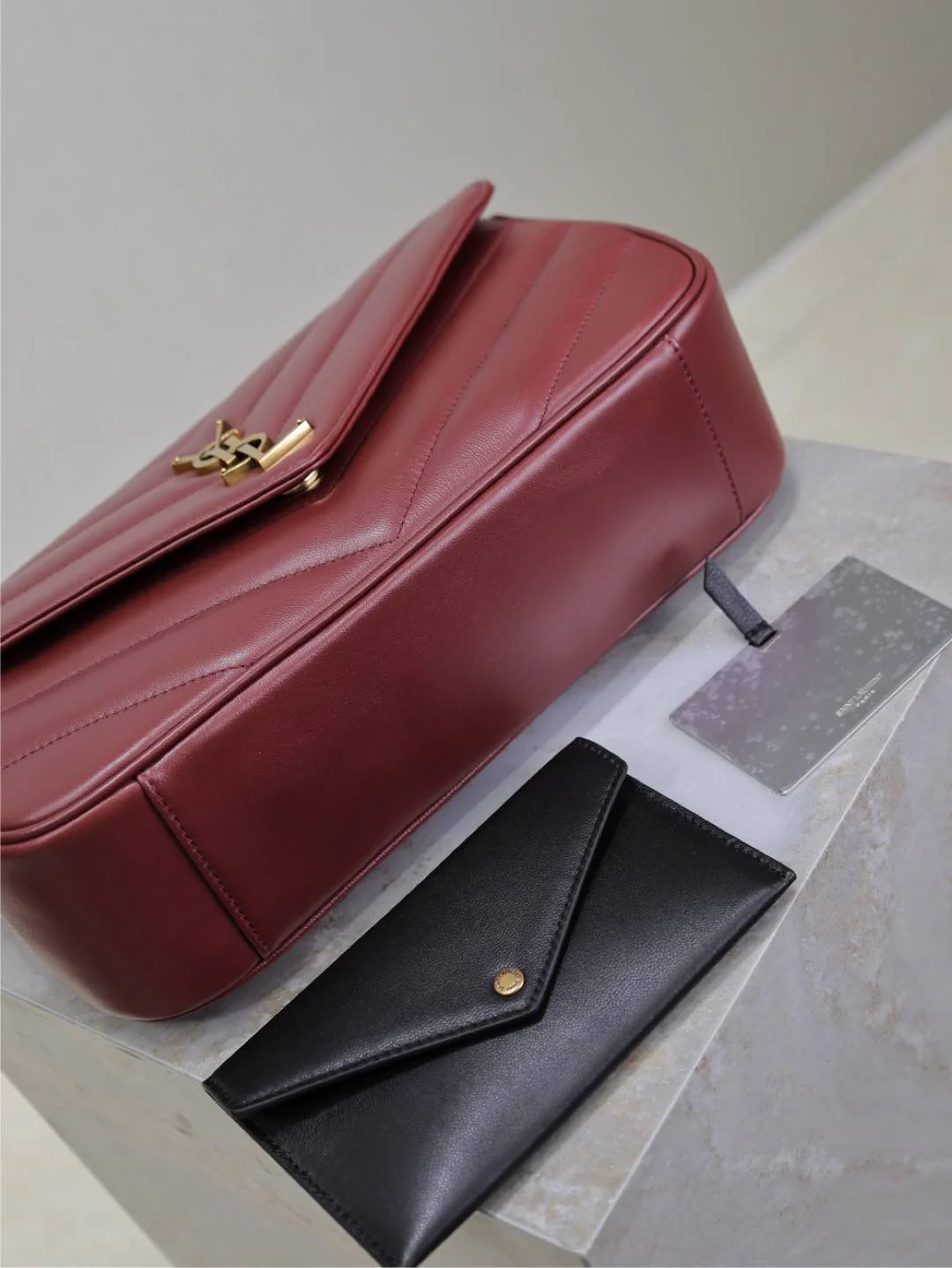 LOULOU MEDIUM 29 IN BURGUNDY RED SHEEPSKIN GOLD HARDWARE
