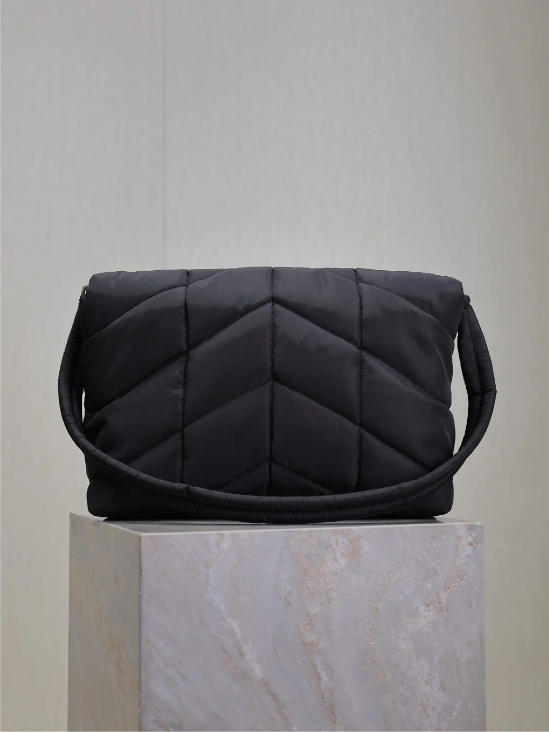 YSL 25S LOULOU PUFFER BAG 34 IN BLACK NYLON SILVER HARDWRE