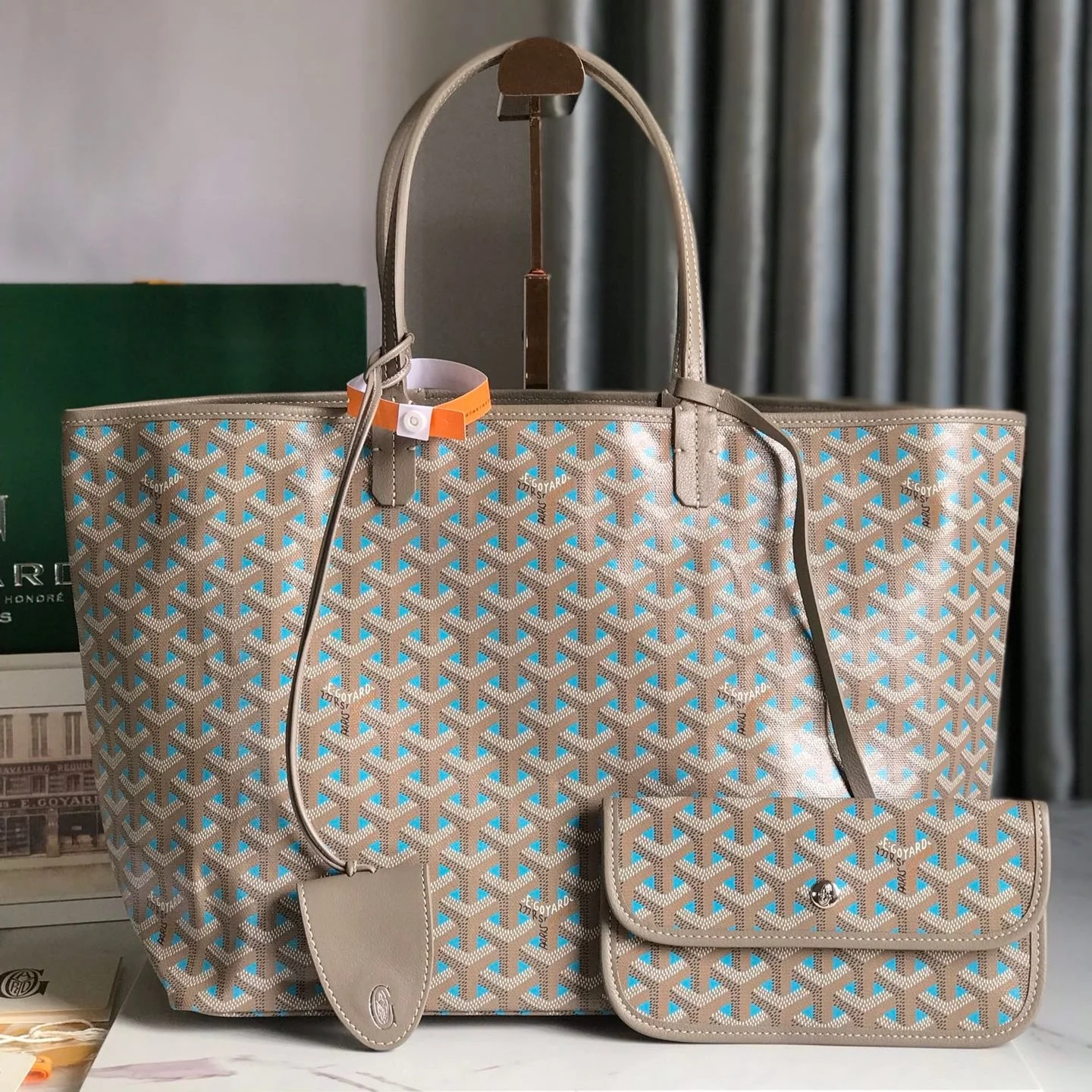 SAINT LOUIS PM 34 IN GREY MIX BLUE GOYARDINE CANVAS AND CALFSKIN