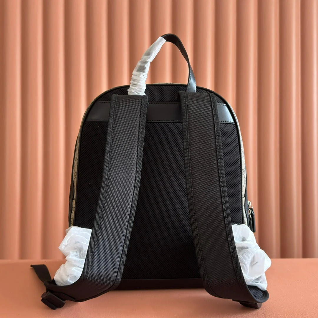 EMBOSSED BACKPACK 40 IN BEIGE AND DARK BROWN CALFSKIN
