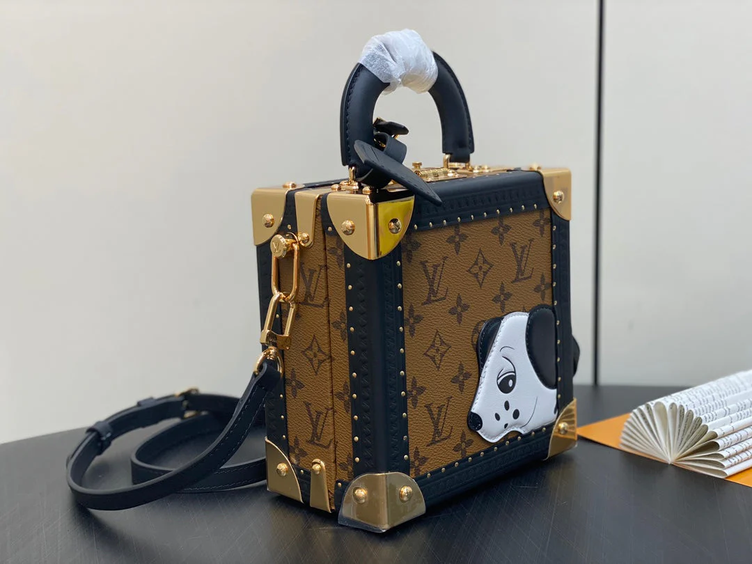 MINI SQUARE TRUNK 17 DOG PRINT IN BROWN MONOGRAM REVERSE CANVAS