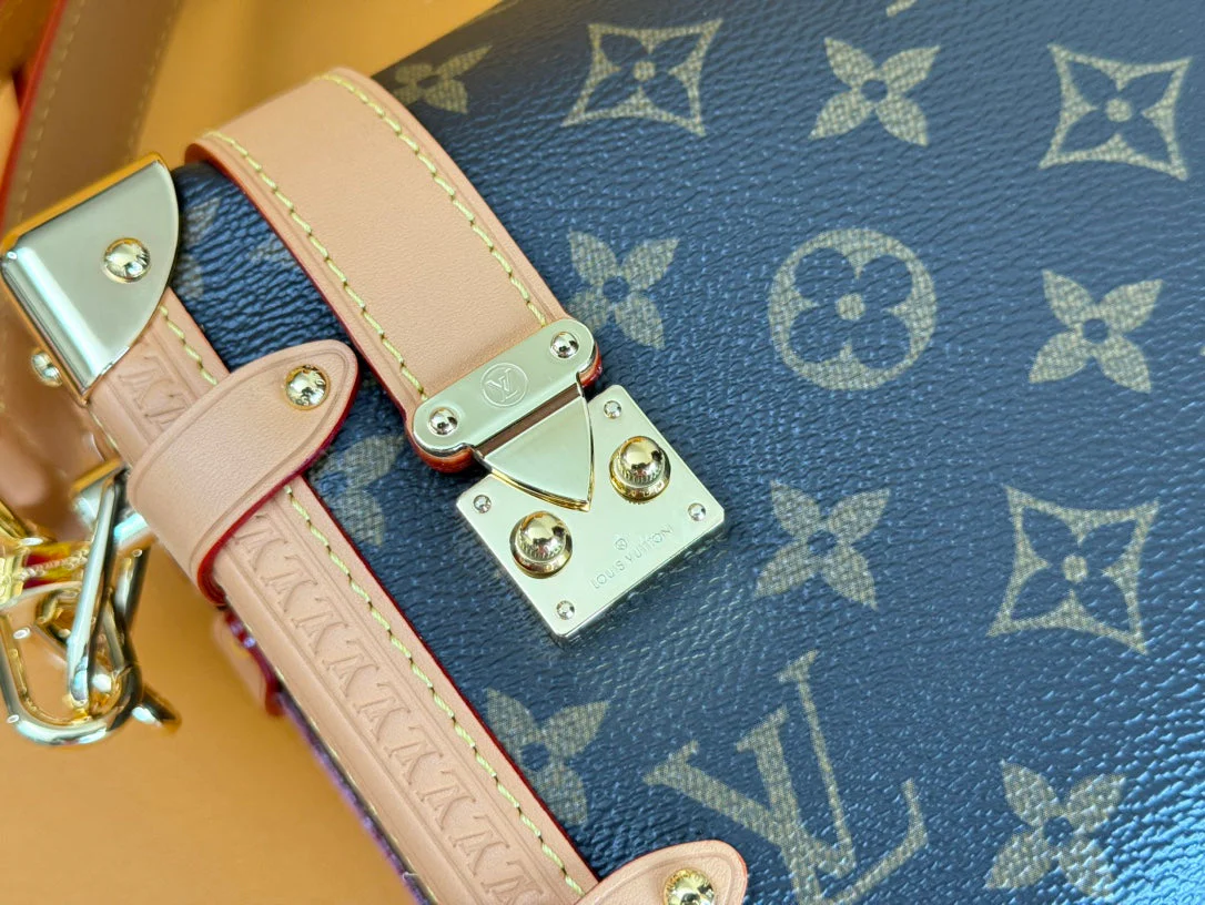 LV 25S SIDE TRUNK 24 IN BROWN MONOGRAM CANVAS LEATHER TRIM GOLD HARDWARE