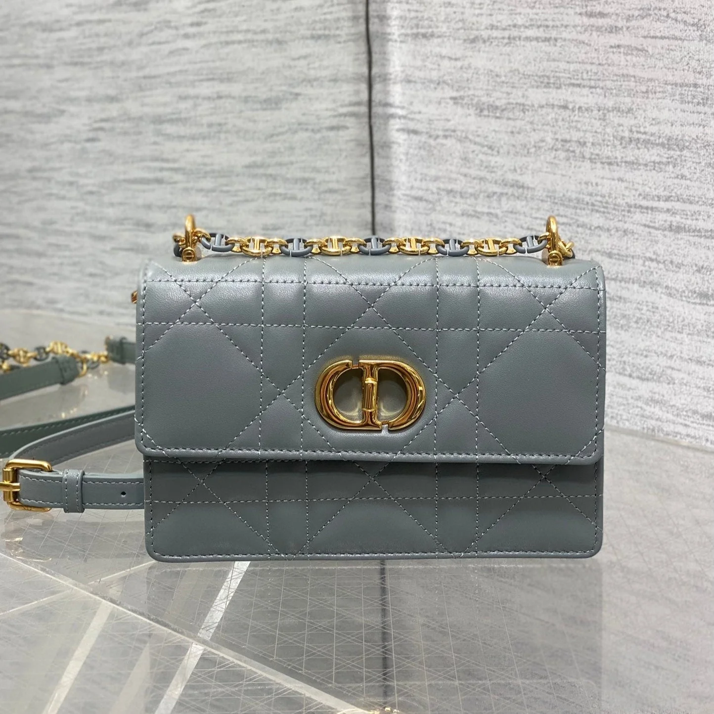 MISS CARO MINI BAG 17 IN OSLO GREY MACROCANNAGE LAMBSKIN
