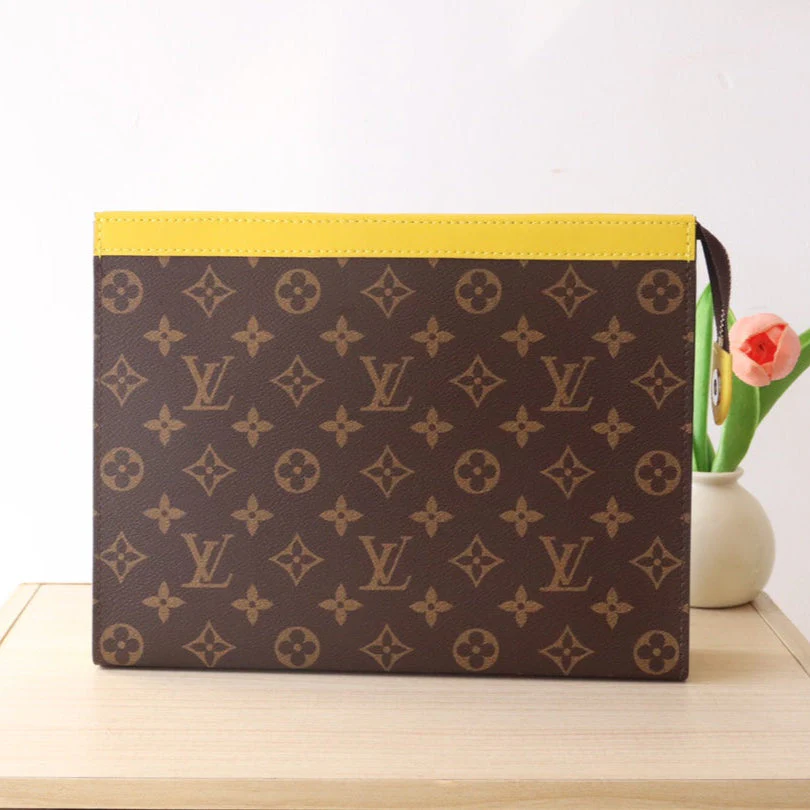 LV 25S POCHETTE VOYAGE 26 IN YELLOW MONOGRAM MACASSAR COATED CANVAS