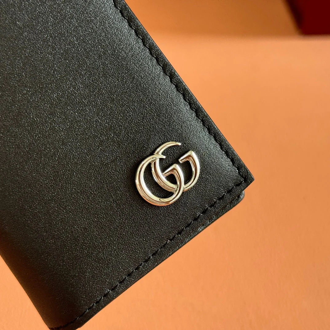GUCCI 25S MARMONT WALLET BAG 10 IN BLACK CALFSKIN