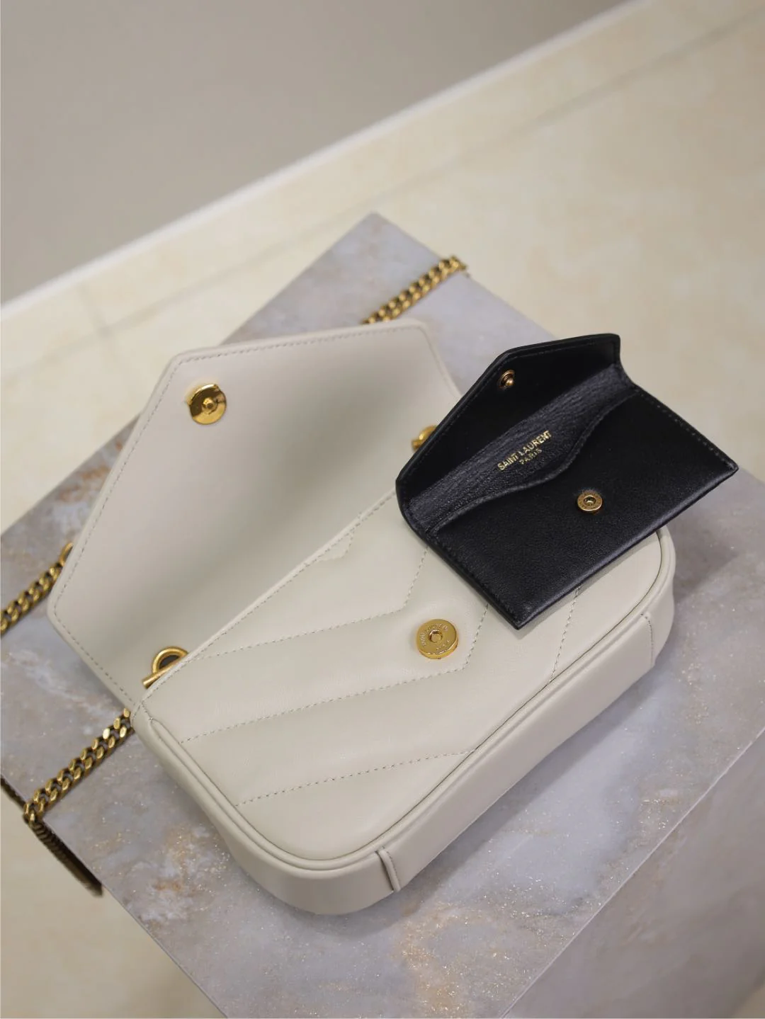 LOULOU MINI 20 IN WHITE SHEEPSKIN GOLD HARDWARE