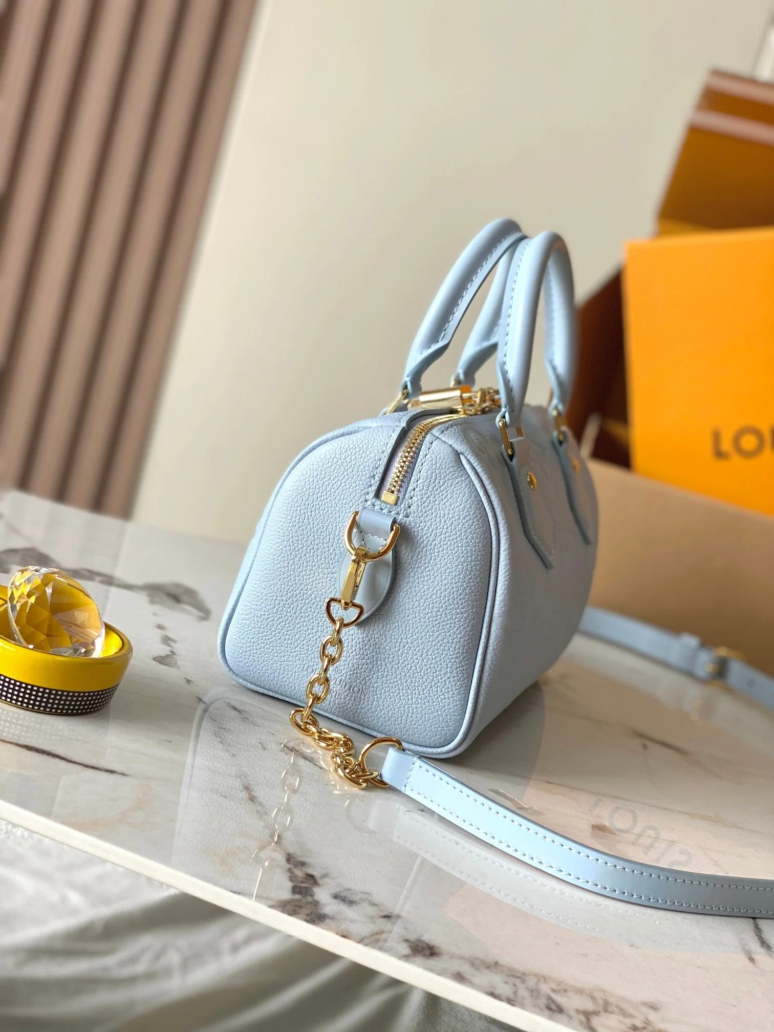 SPEEDY BANDOULIÈRE 20 IN BLUE HOUR MONOGRAM EMPREINTE LEATHER