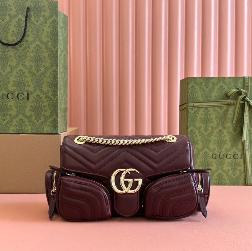 MARMONT SMALL MULTI-POCKET BAG 25 IN CURRANT RED CALFSKIN GOLD HARDWARE