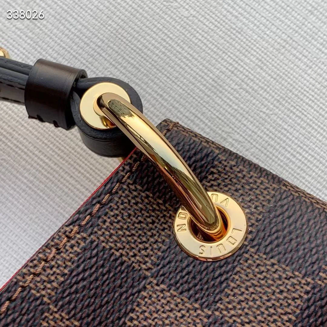 GRACEFUL MM BAG 35 IN BROWN DAMIER COATED CANVAS BROWN CALFSKIN