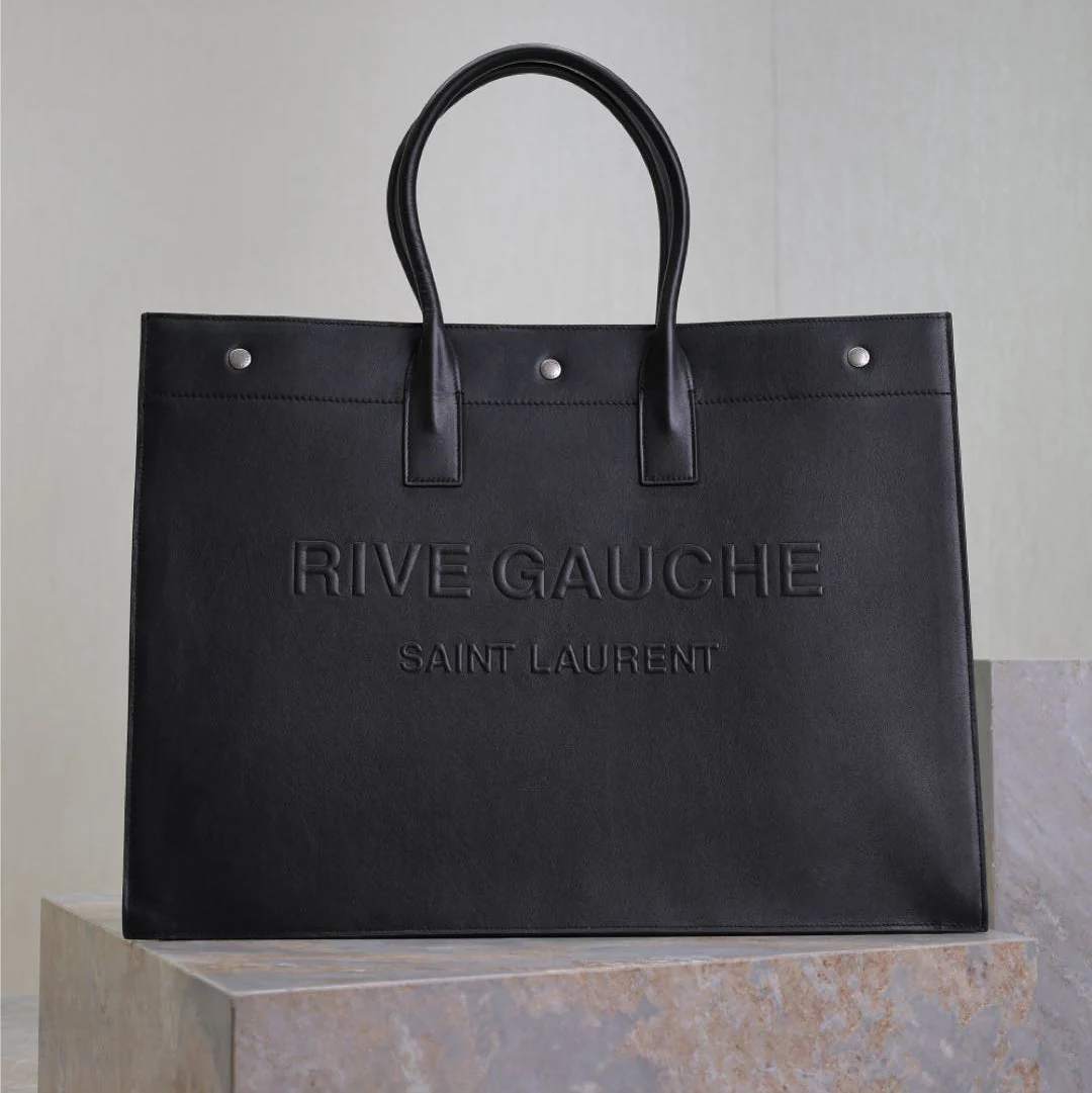 YSL 25S RIVE GAUCHE LARGE TOTE BAG 48 IN BLACK CALFSKIN