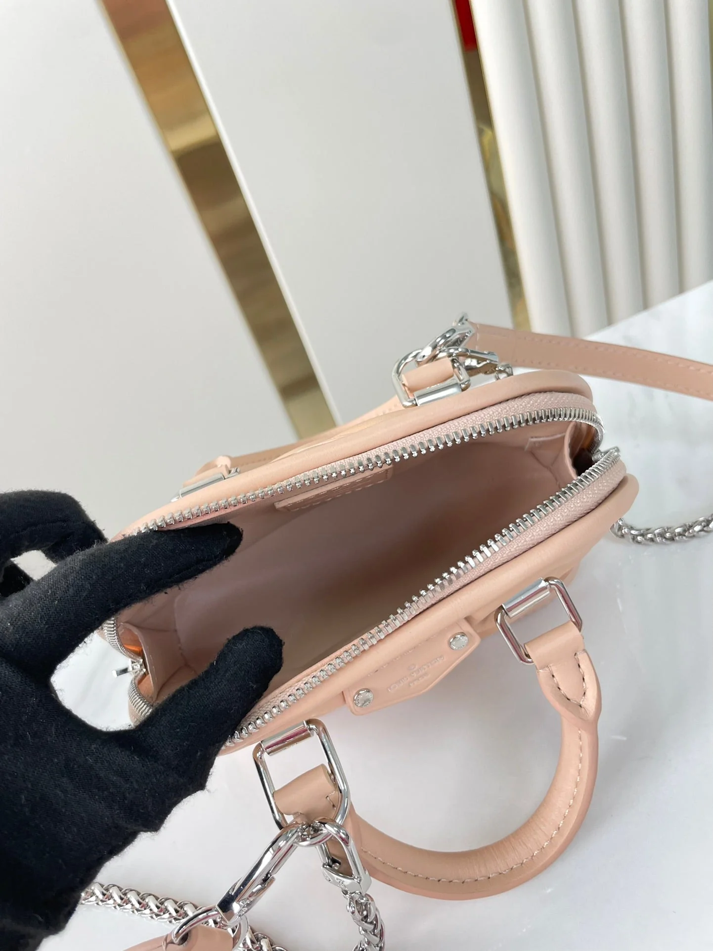 NANO ALMA 18 IN TUSCAN BEIGE QUILTED LAMBSKIN GOLD AND SILVER HARDWARE