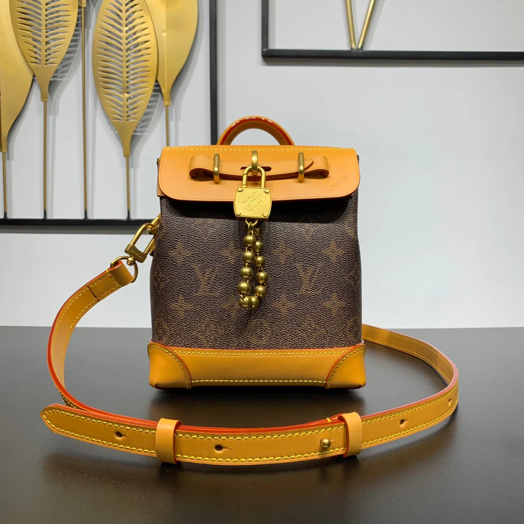 STEAMER 20 IN BROWN MONOGRAM DUST CANVAS AND CALFSKIN TRIM GOLD HARDWARE