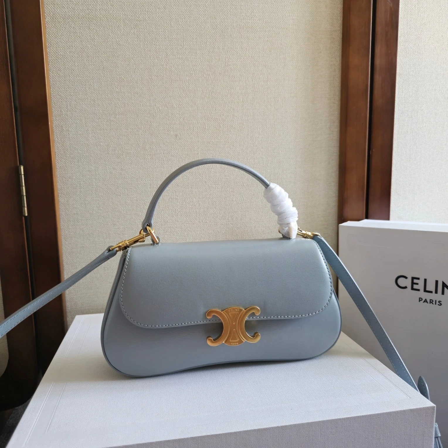 TEEN LOLA TRIOMPHE BAG 20 IN COOL GRAY BLUE CALFSKIN