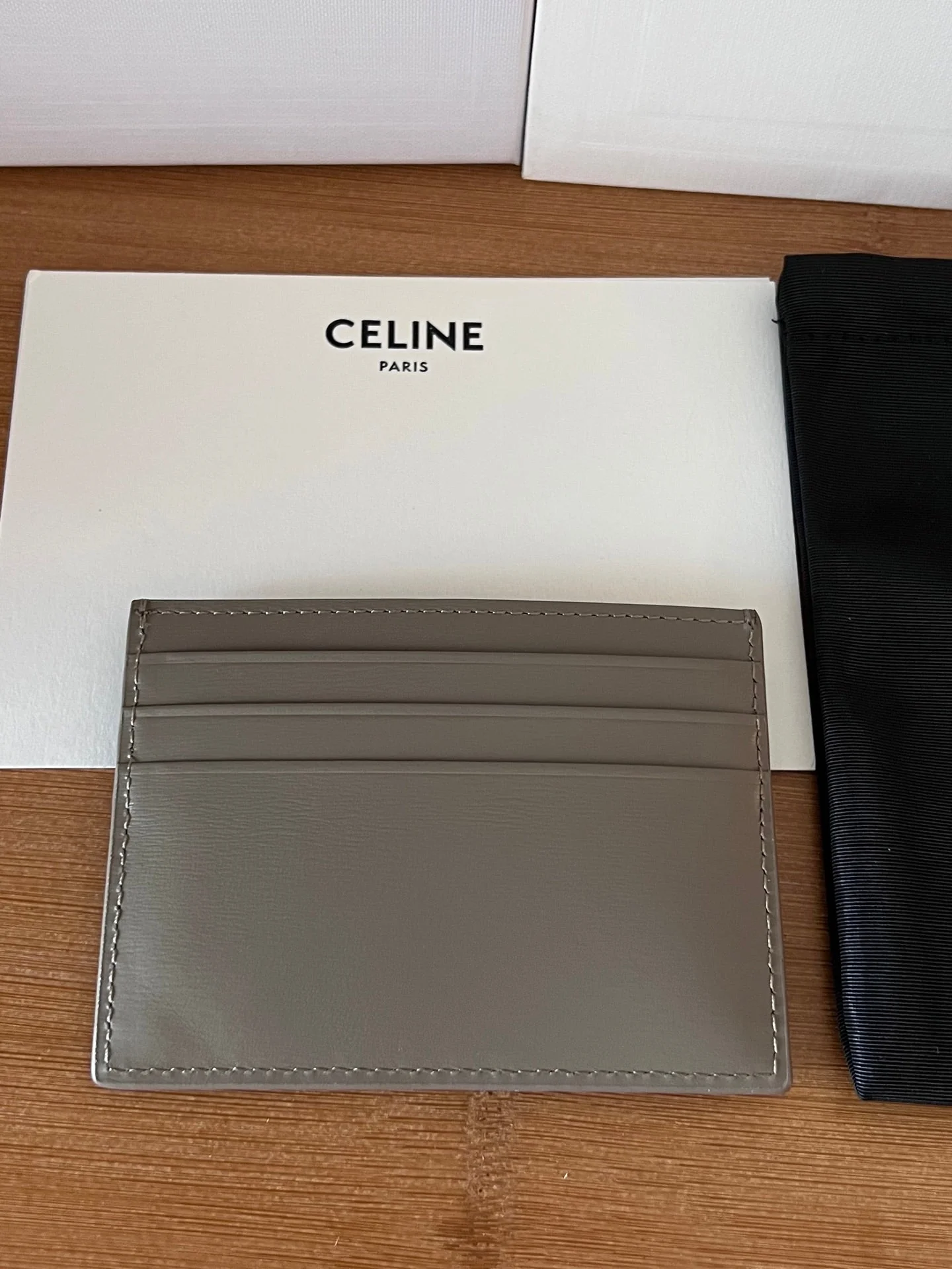 CELINE 25S CARD HOLDER WITH TRIOMPHE LOGO 11 IN GRAY CALFSKIN