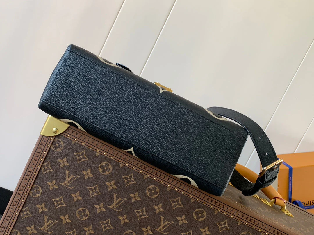 MADELEINE 30 IN BLACK MIX WHITE MONOGRAM CALFSKIN EMBOSSED LOGO